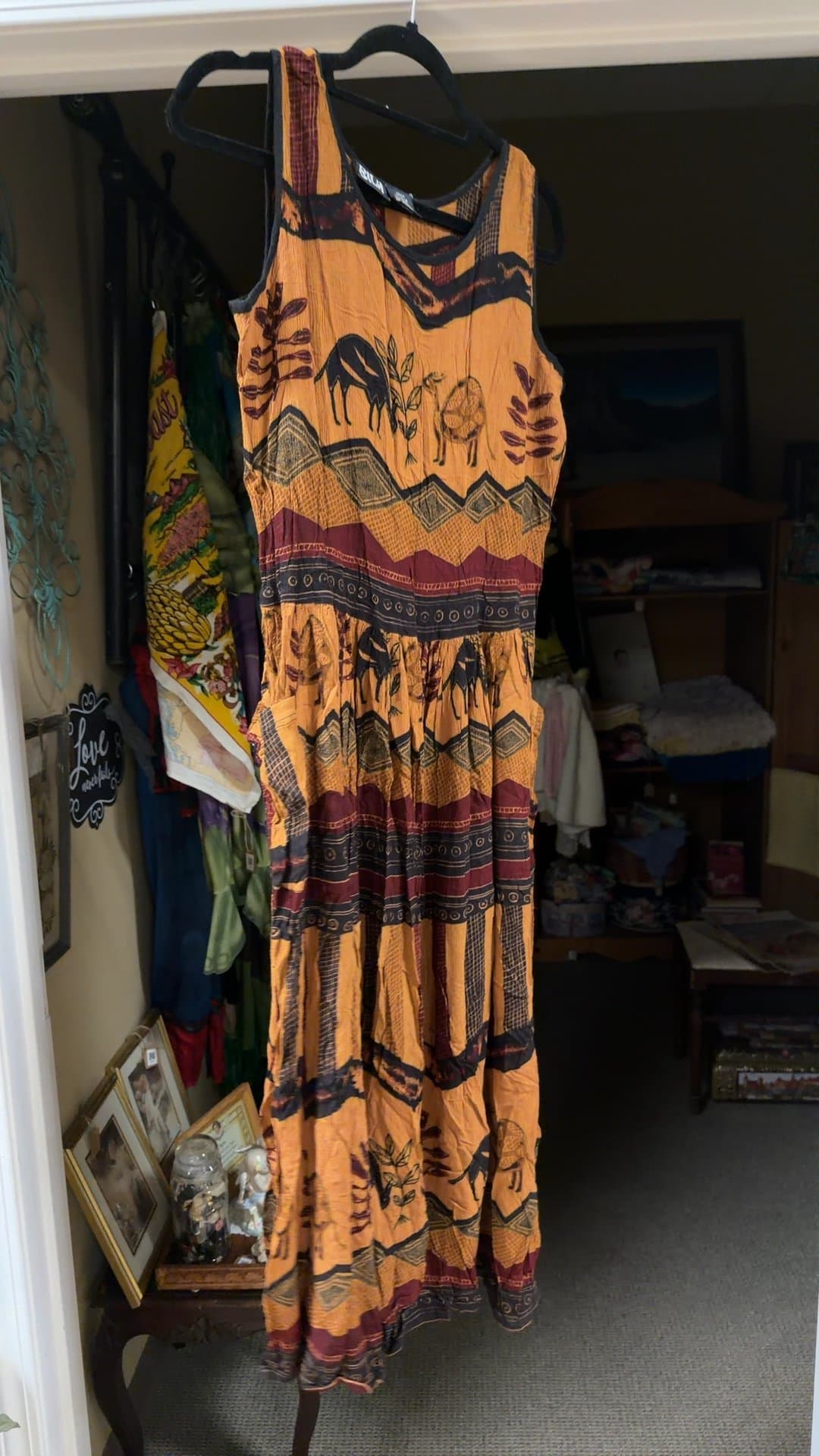 BILA Vintage Tribal Camel Print Rayon Maxi Dress - Image 1