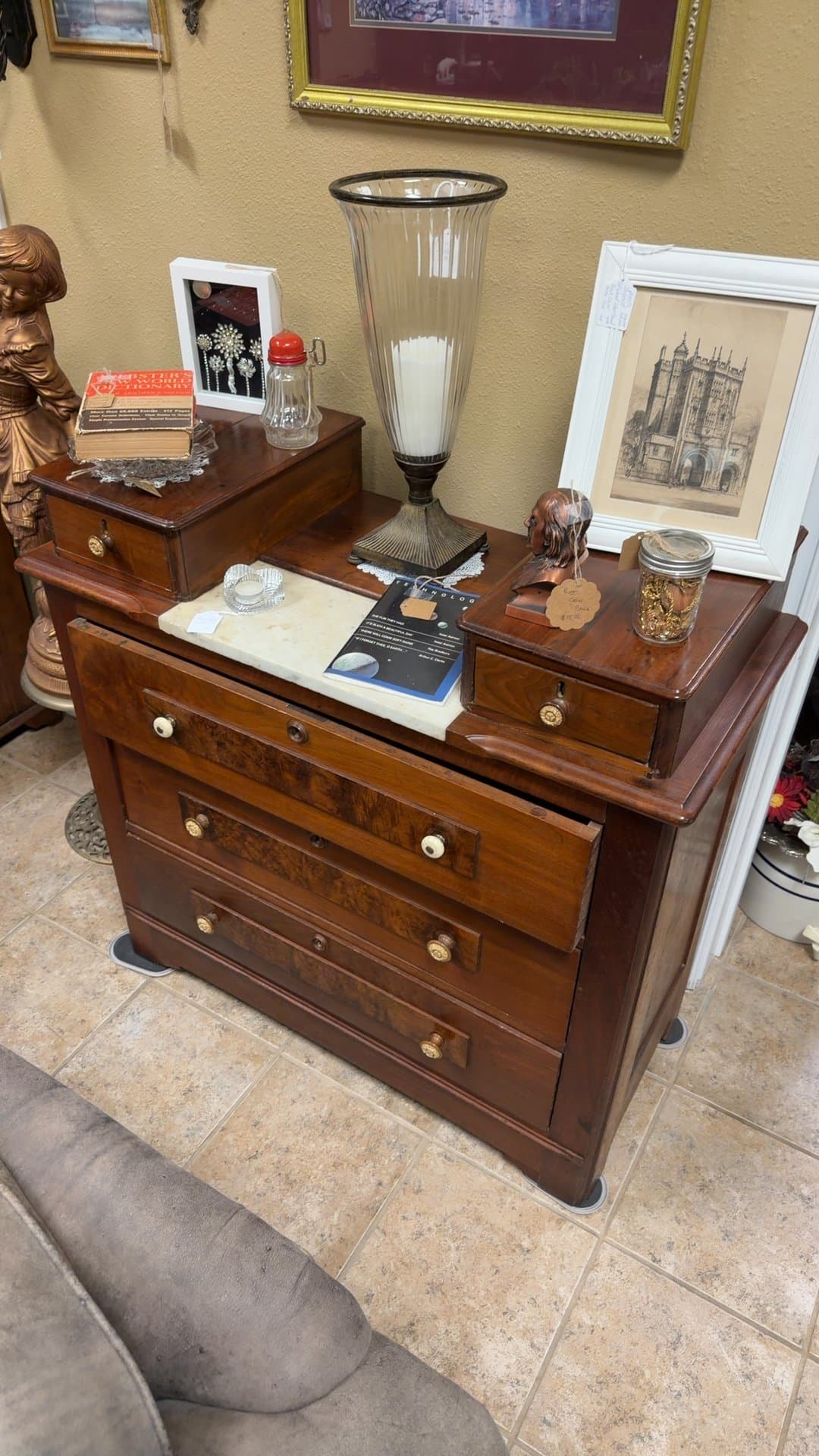 Antique Wooden Dresser with Marble Top - Image 1