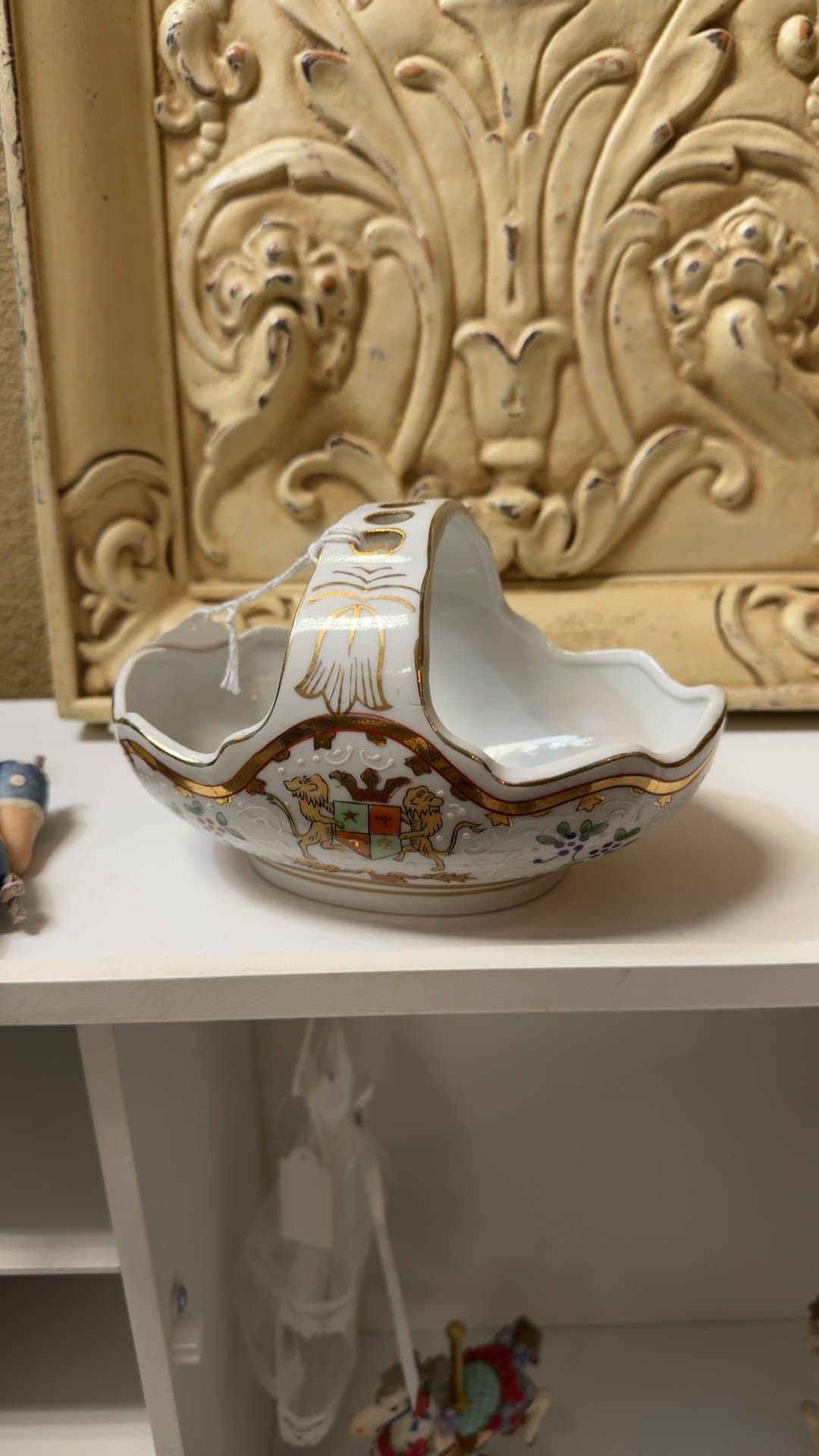 Vintage Porcelain Basket with Gold Trim - Image 1