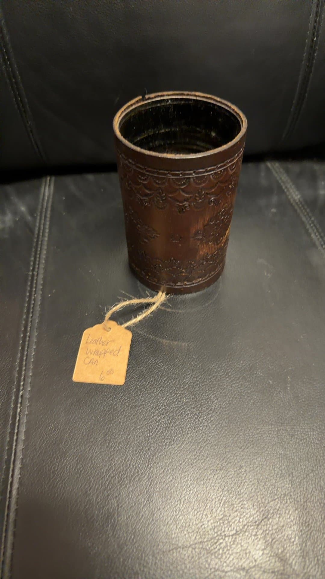 Leather Wrapped Decorative Can - Image 1