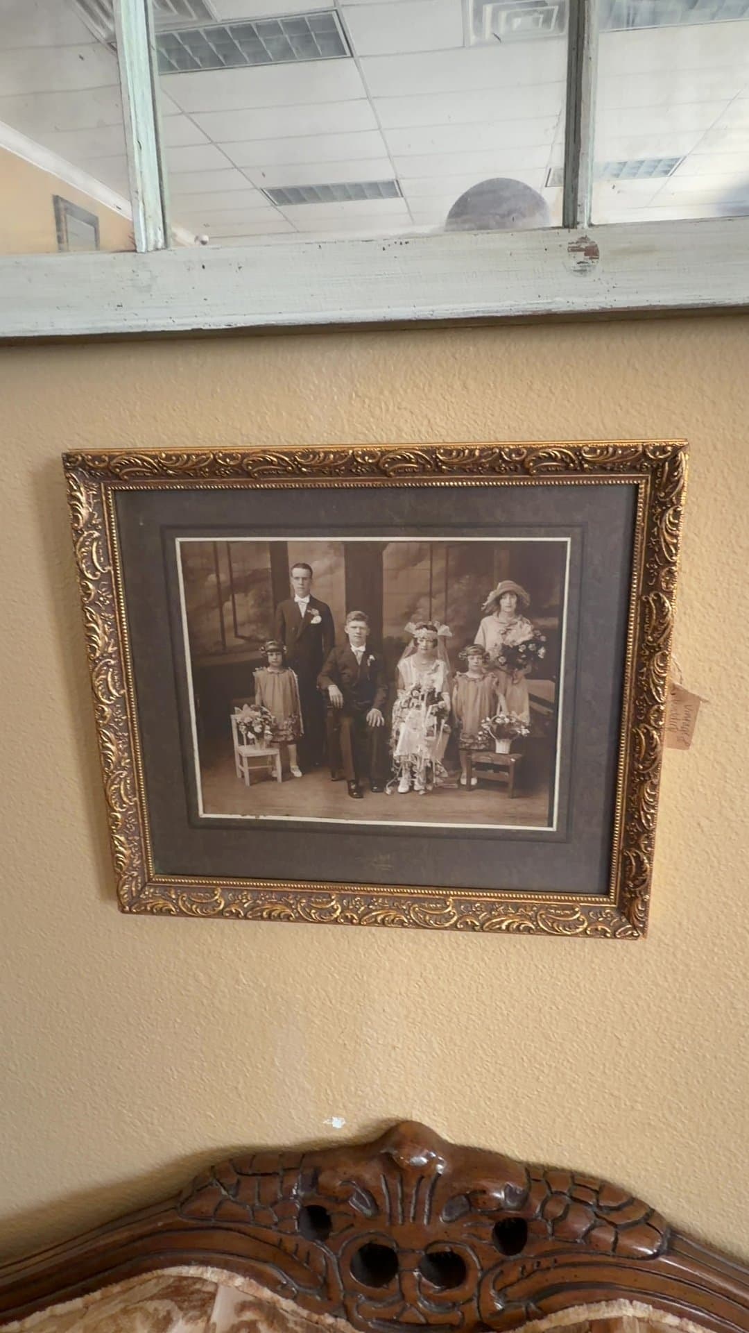 Vintage Wedding Party Photograph in Ornate Frame - Image 1