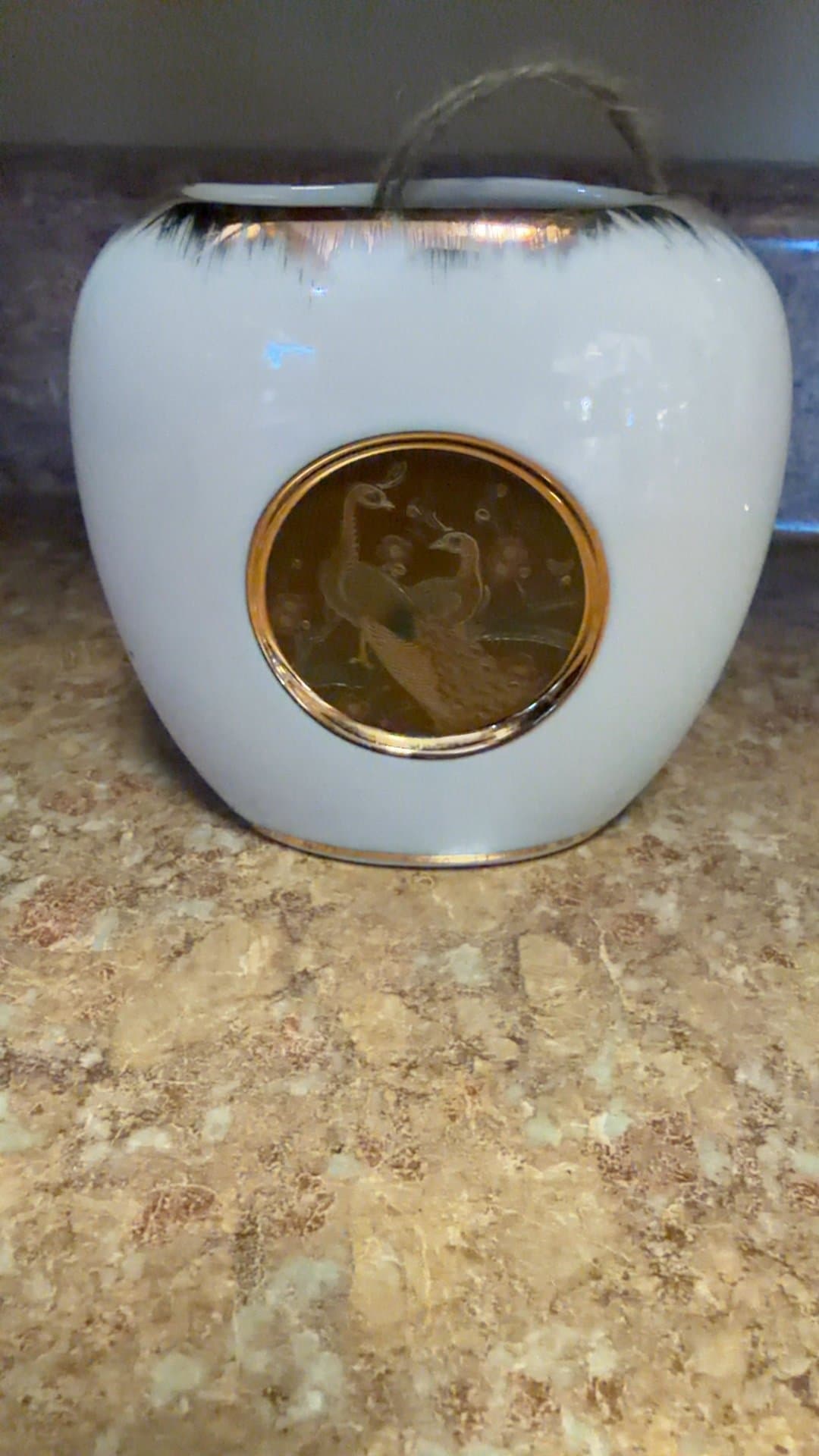 Ceramic Vase with Gold Accents and Peacock Design - Image 1