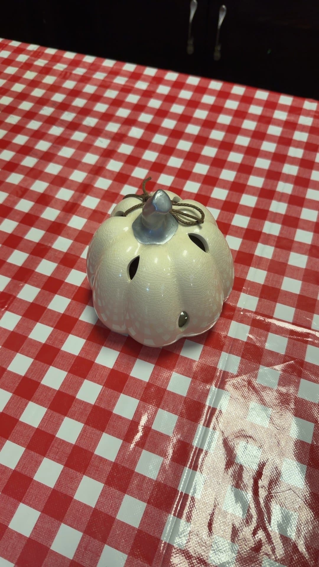 Cream Crackle Glaze Ceramic Pumpkin - Image 1