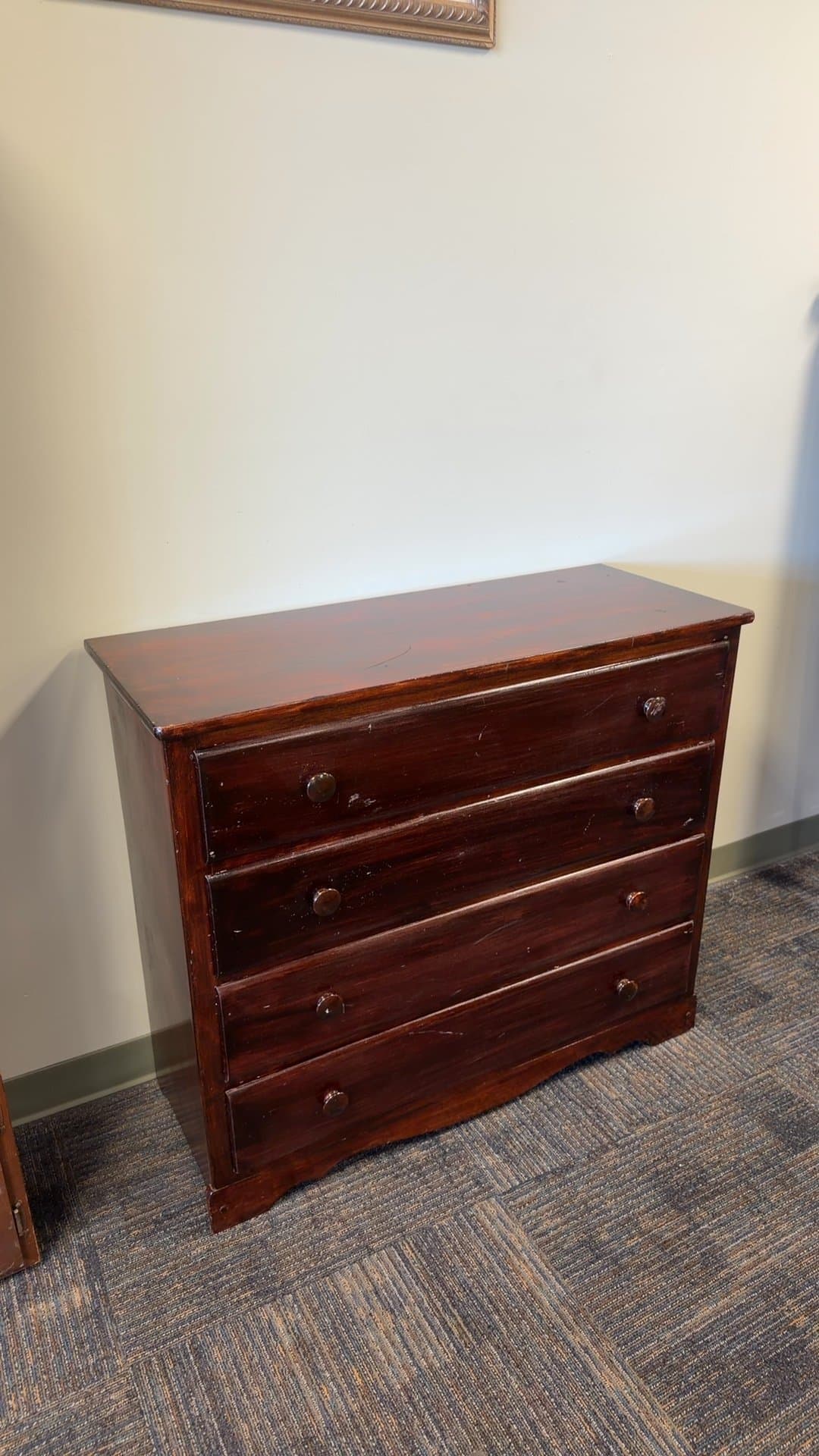 Vintage Dark Stain Wooden 4-Drawer Dresser - Image 1