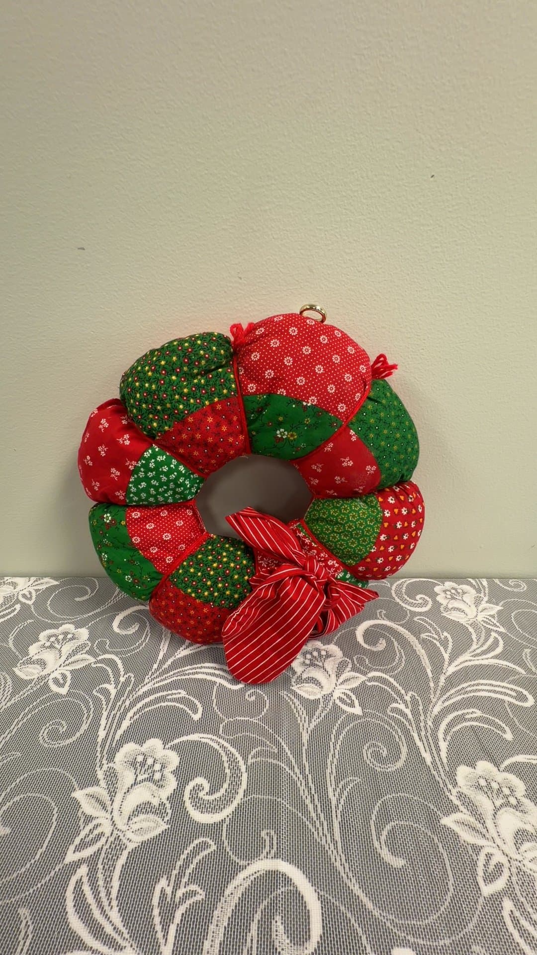 Handmade Quilted Christmas Fabric Wreath - Image 1