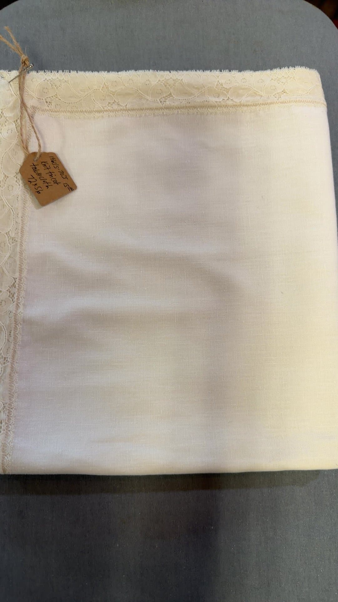 Vintage Linen Tablecloth with Lace Trim - Image 1