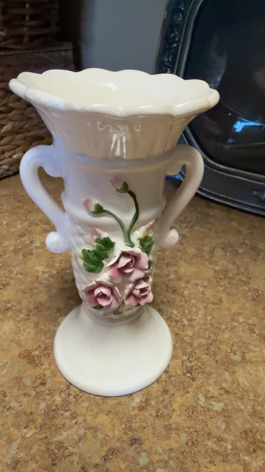 Vintage Ceramic Vase with Floral Design - Image 1