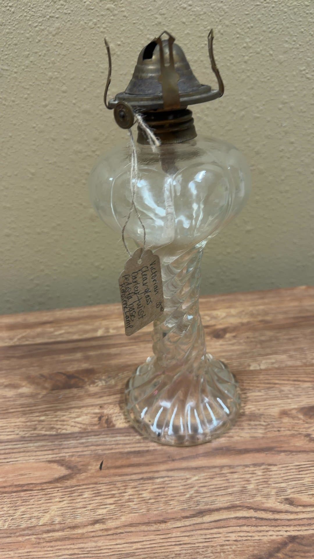 Victorian Clear Glass Barley Twist Pedestal Base Kerosene Lamp - Image 1