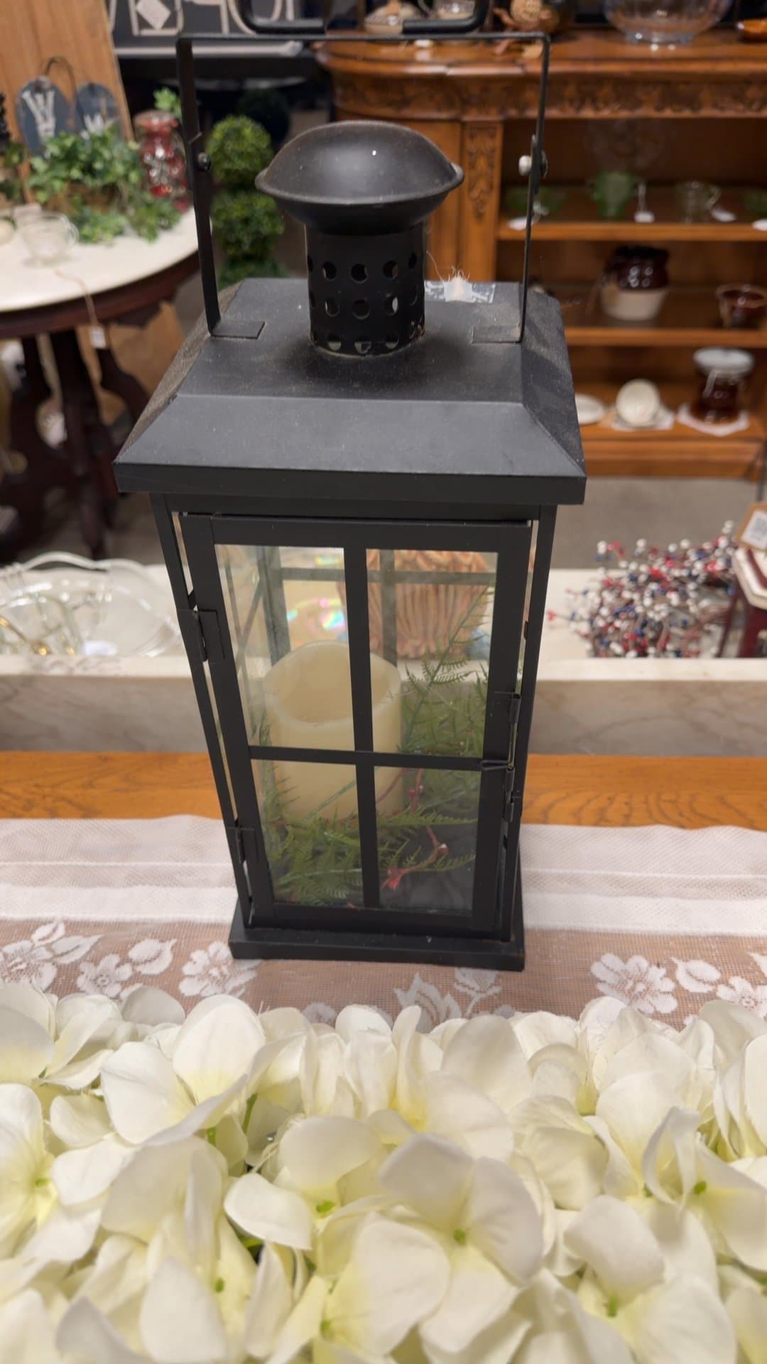 Decorative Black Metal Lantern with Candle - Image 1