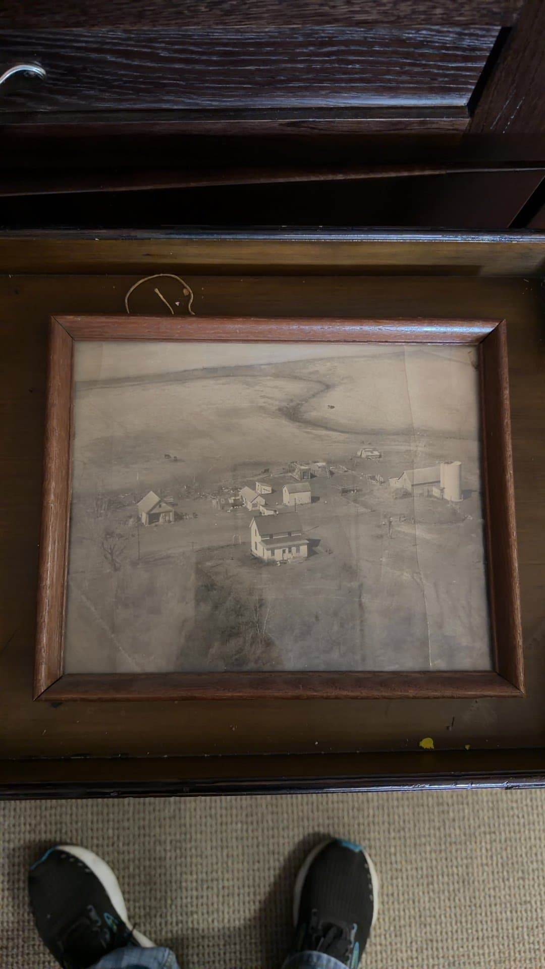Vintage Aerial Farm Photograph in Wooden Frame - Image 1