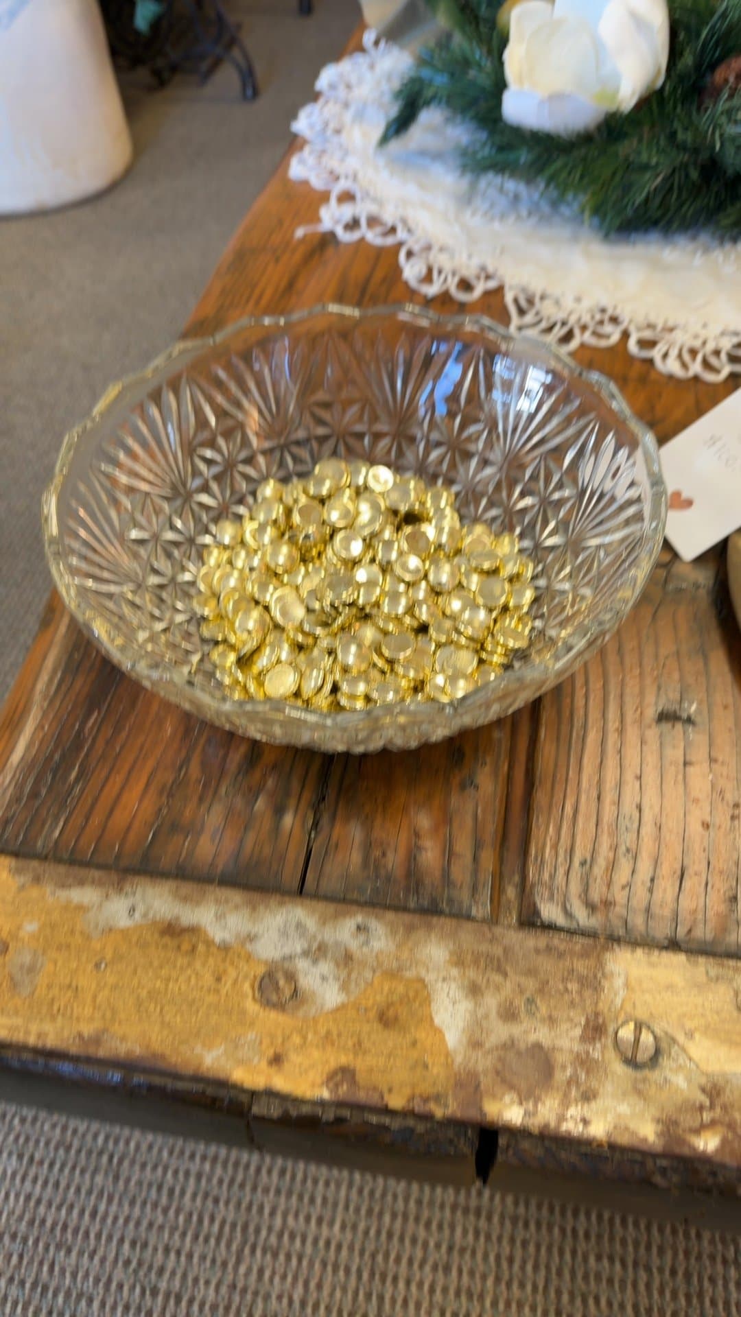 Cut Glass Bowl with Gold Decorative Pieces - Image 1
