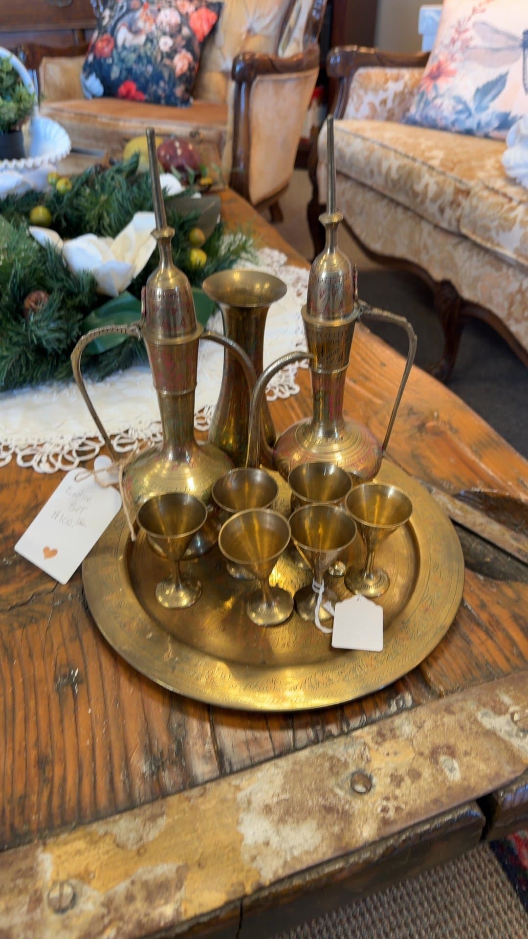 Vintage Brass Tea Set with Tray - Image 1