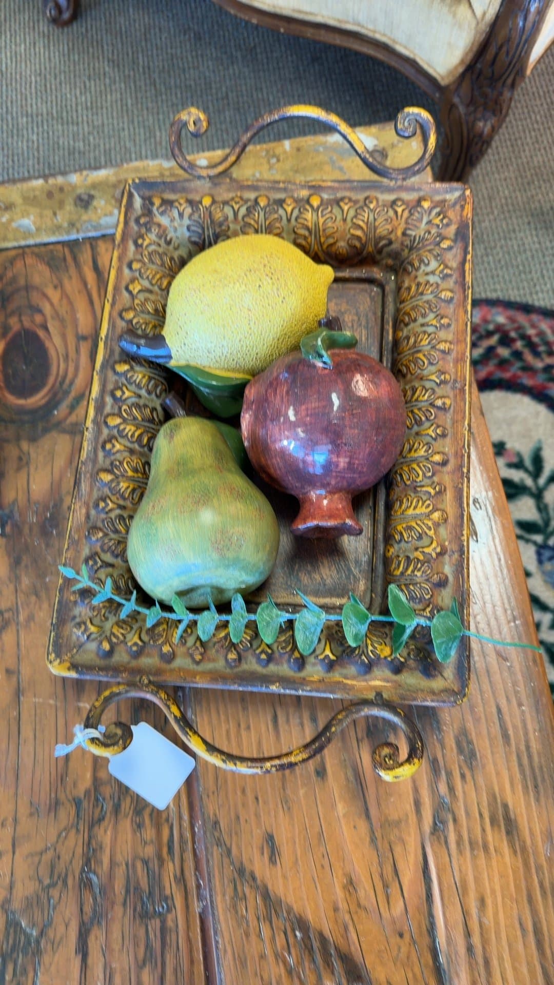 Decorative Metal Tray with Faux Fruit - Image 1