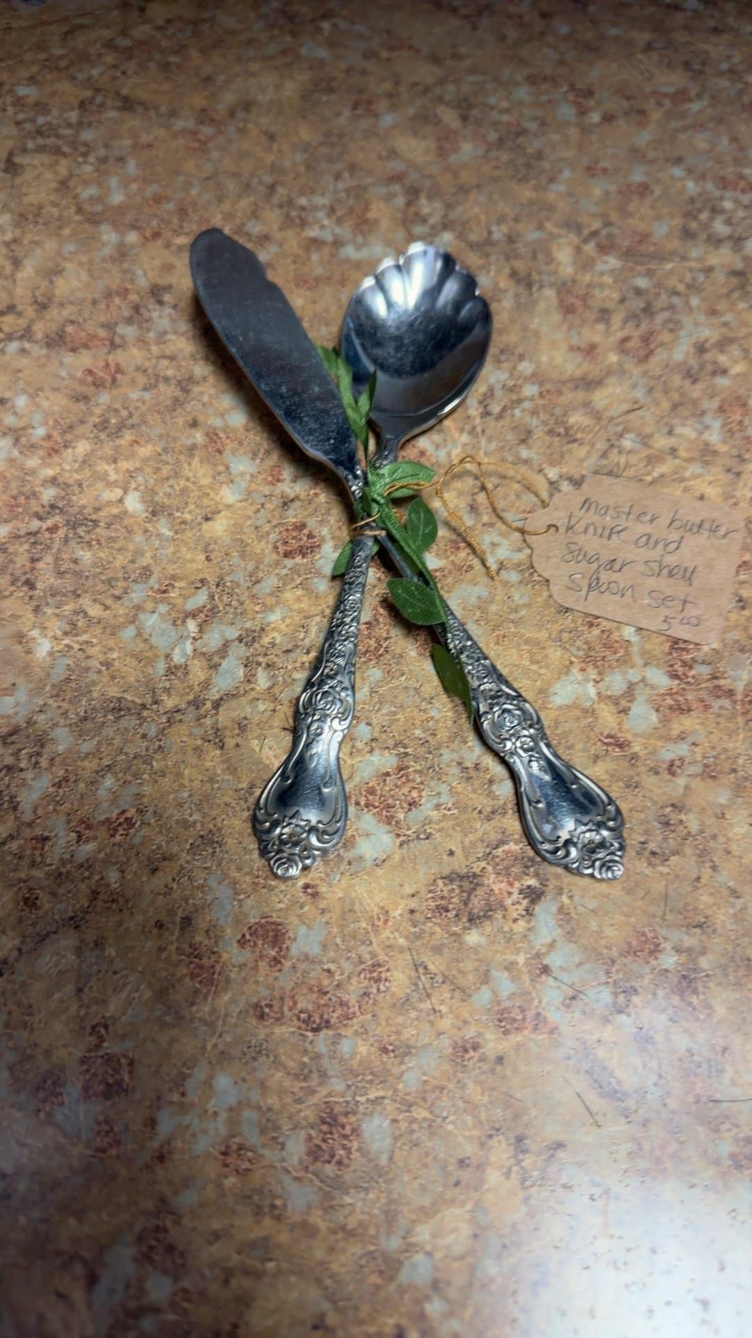 Vintage Silver Master Butter Knife and Sugar Shell Spoon Set - Image 1