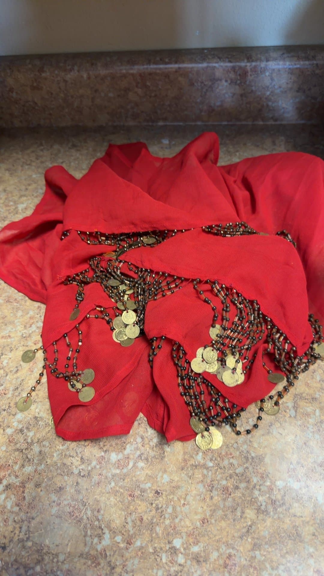 Red Belly Dance Hip Scarf with Coins - Image 1