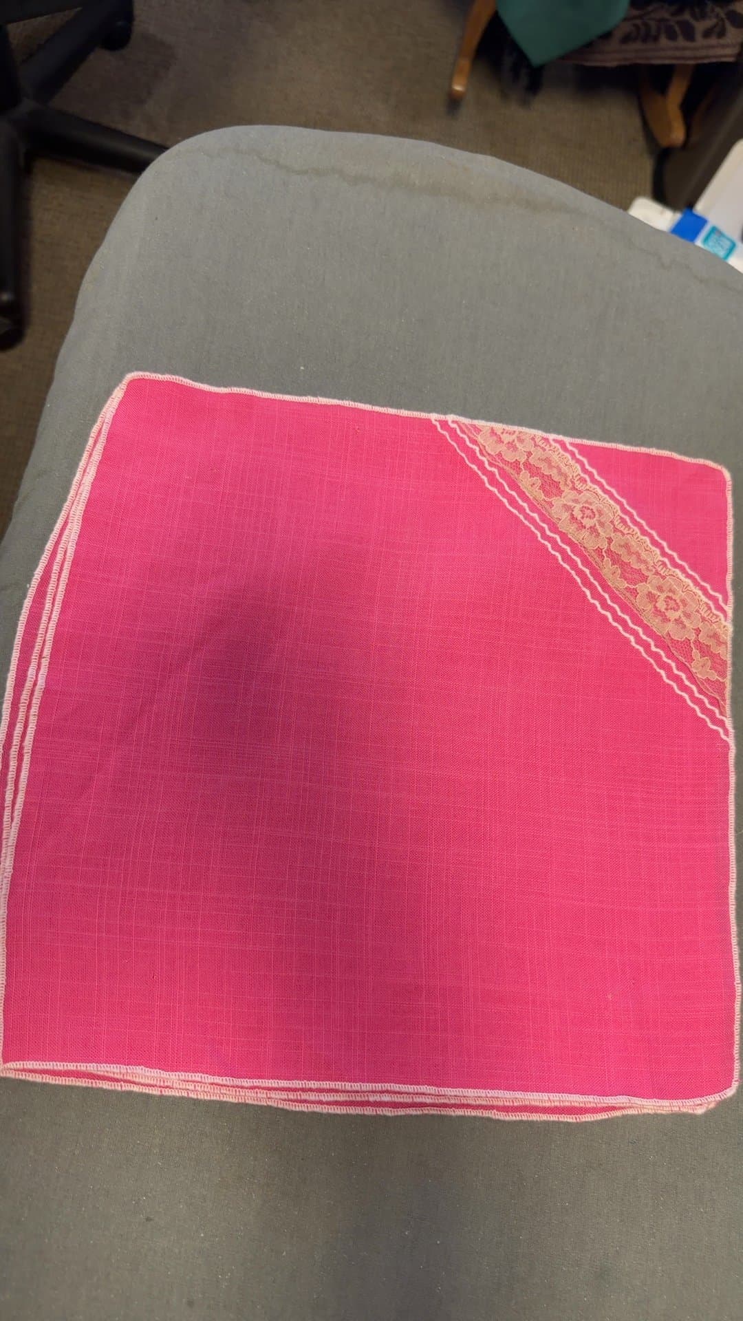 Vintage Pink Handkerchief with Lace Trim-3 - Image 1