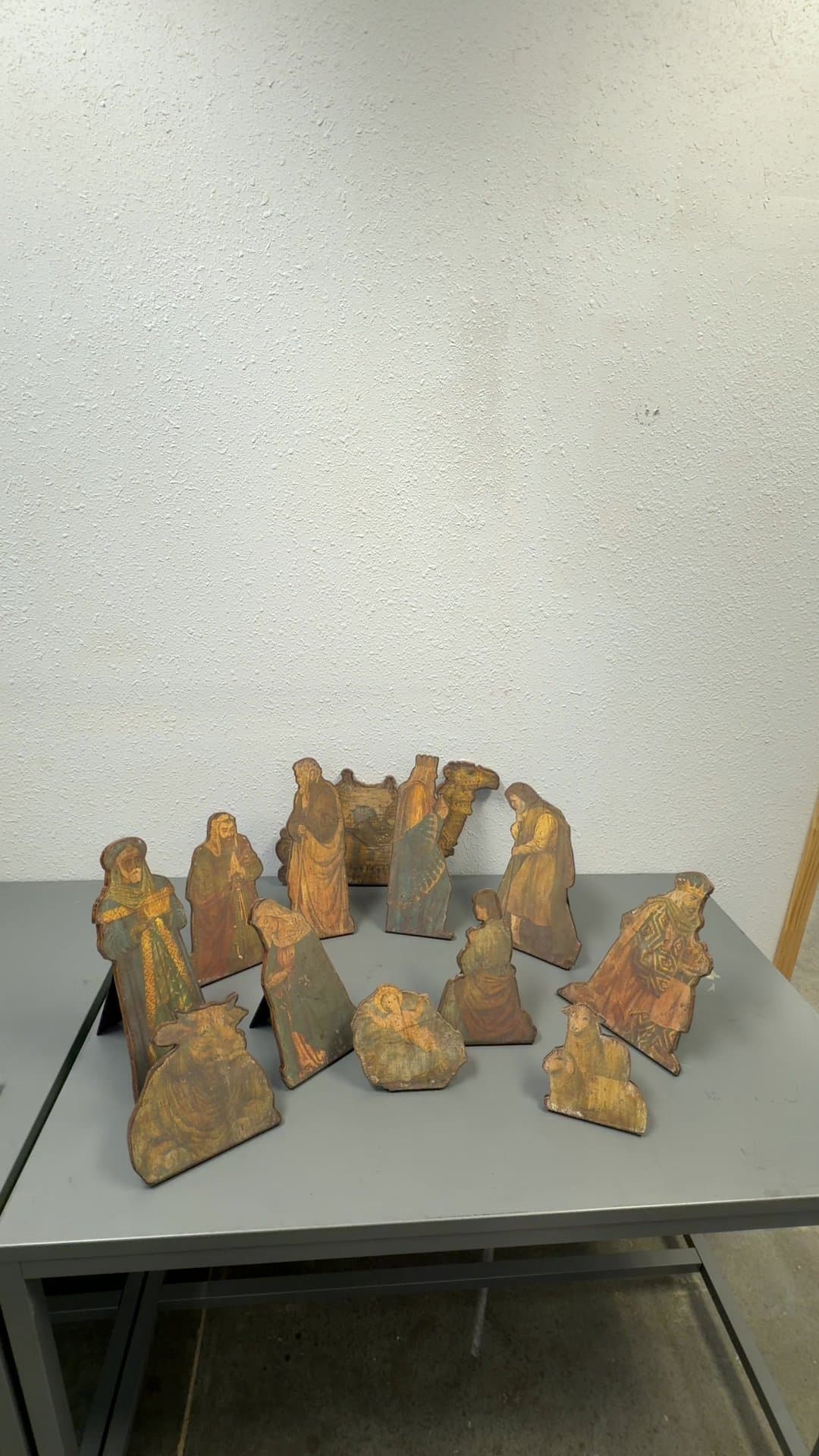Vintage Wooden Flat Cutout Nativity Set - Image 1