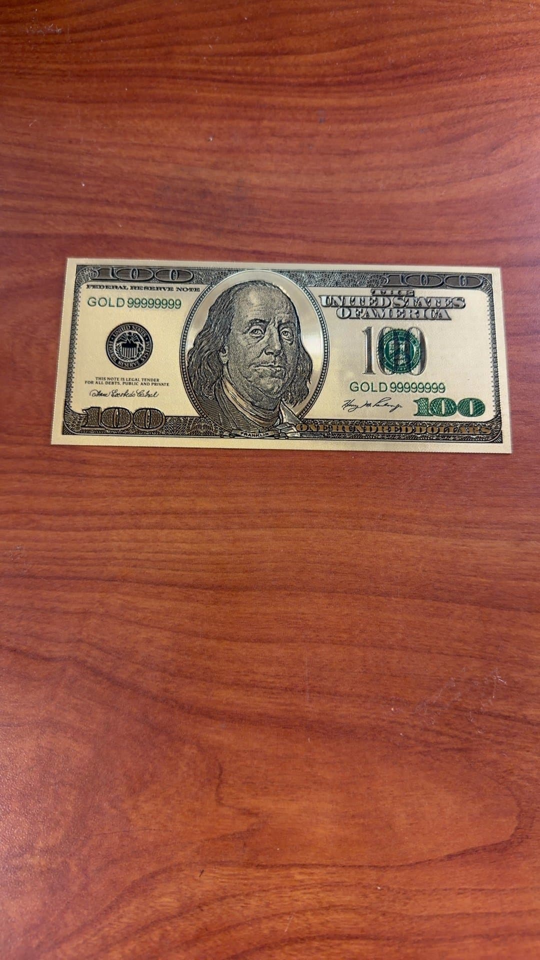 Gold-Plated $100 Replica Banknote - Image 1