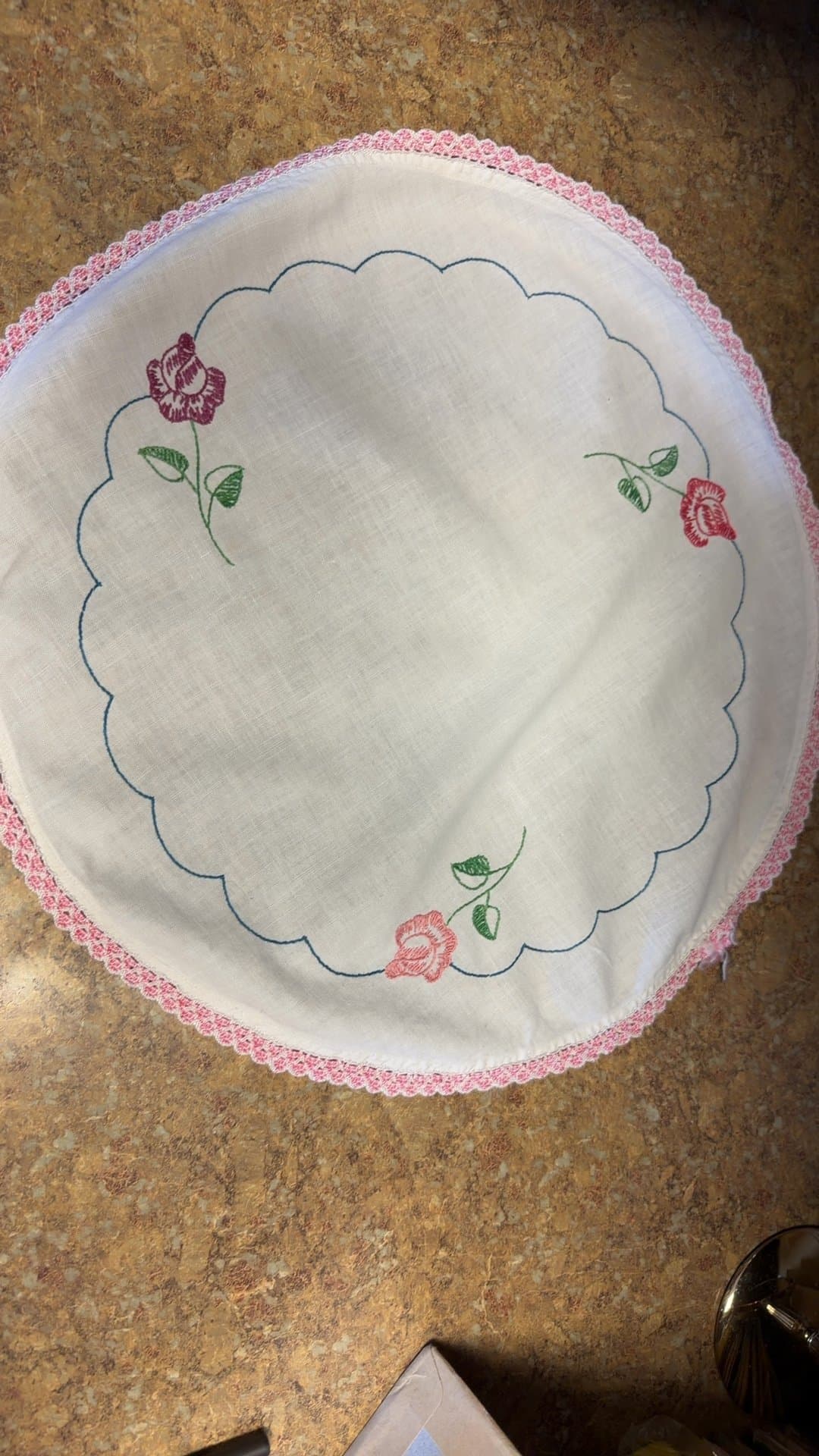 Vintage Embroidered Doily with Floral Design - Image 1