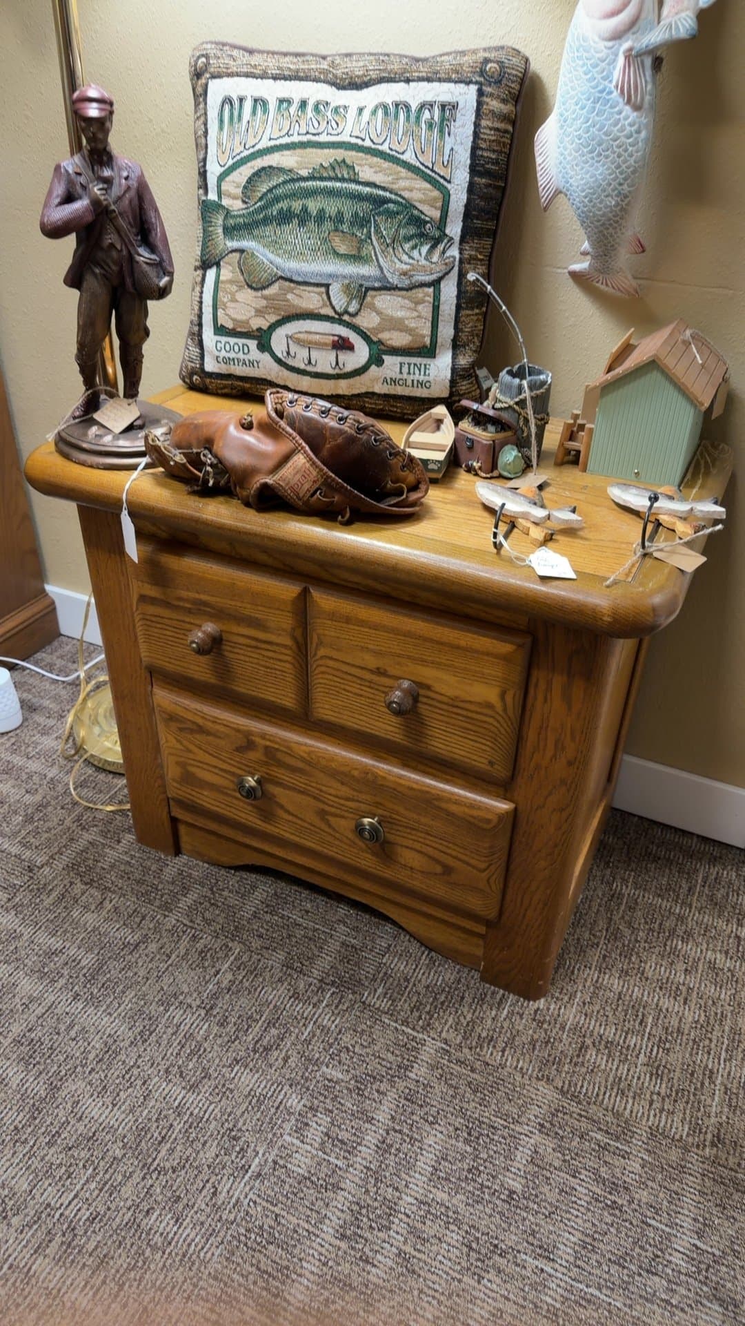 Vintage Wooden Dresser with Decorative Items - Image 1