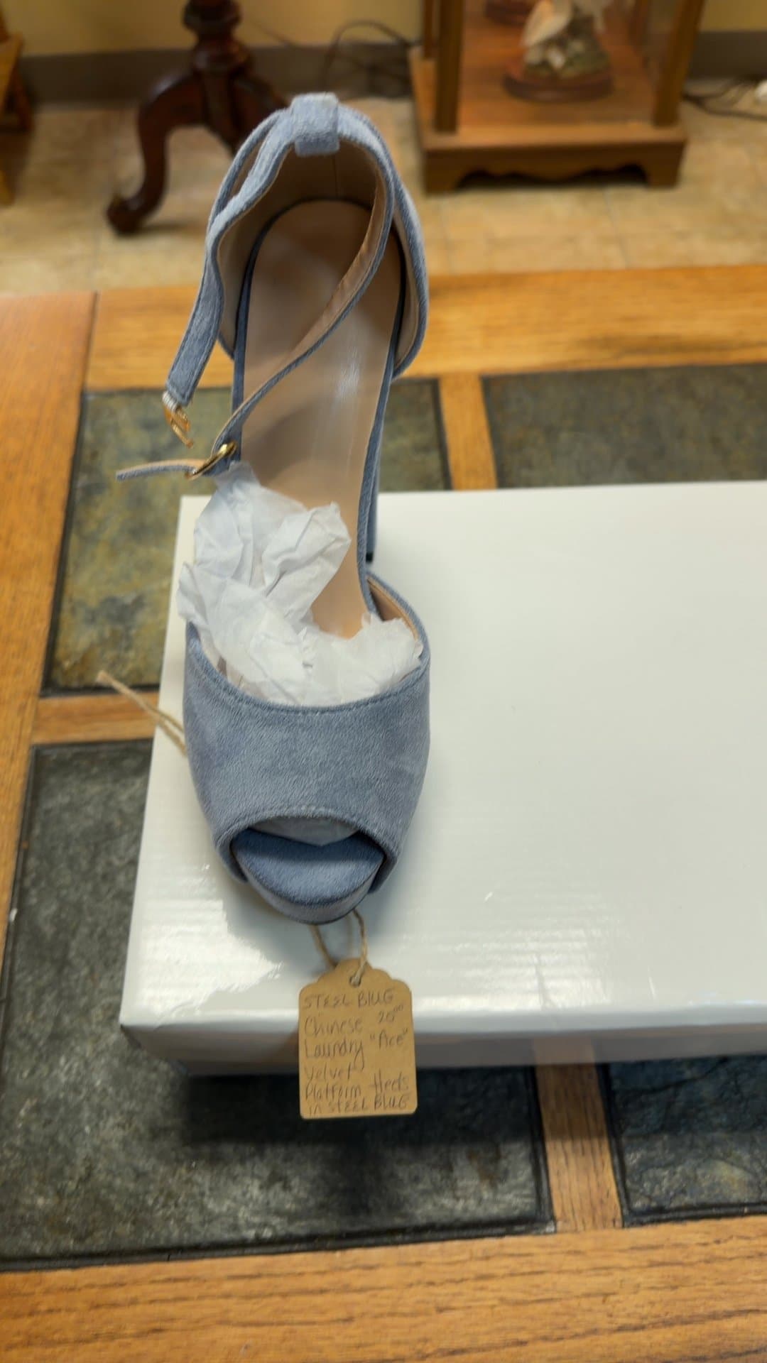 Chinese Laundry 'Ace' Velvet Platform Heels in Steel Blue - Image 1