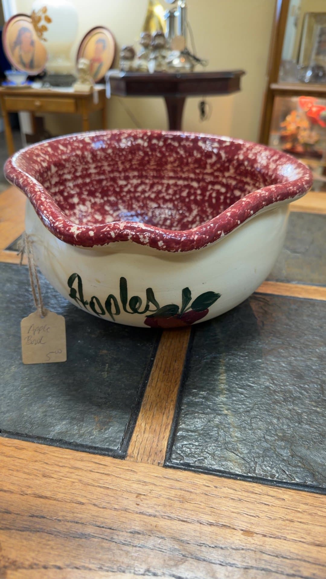 Hand-Painted Earthenware Apple Bowl - Image 1