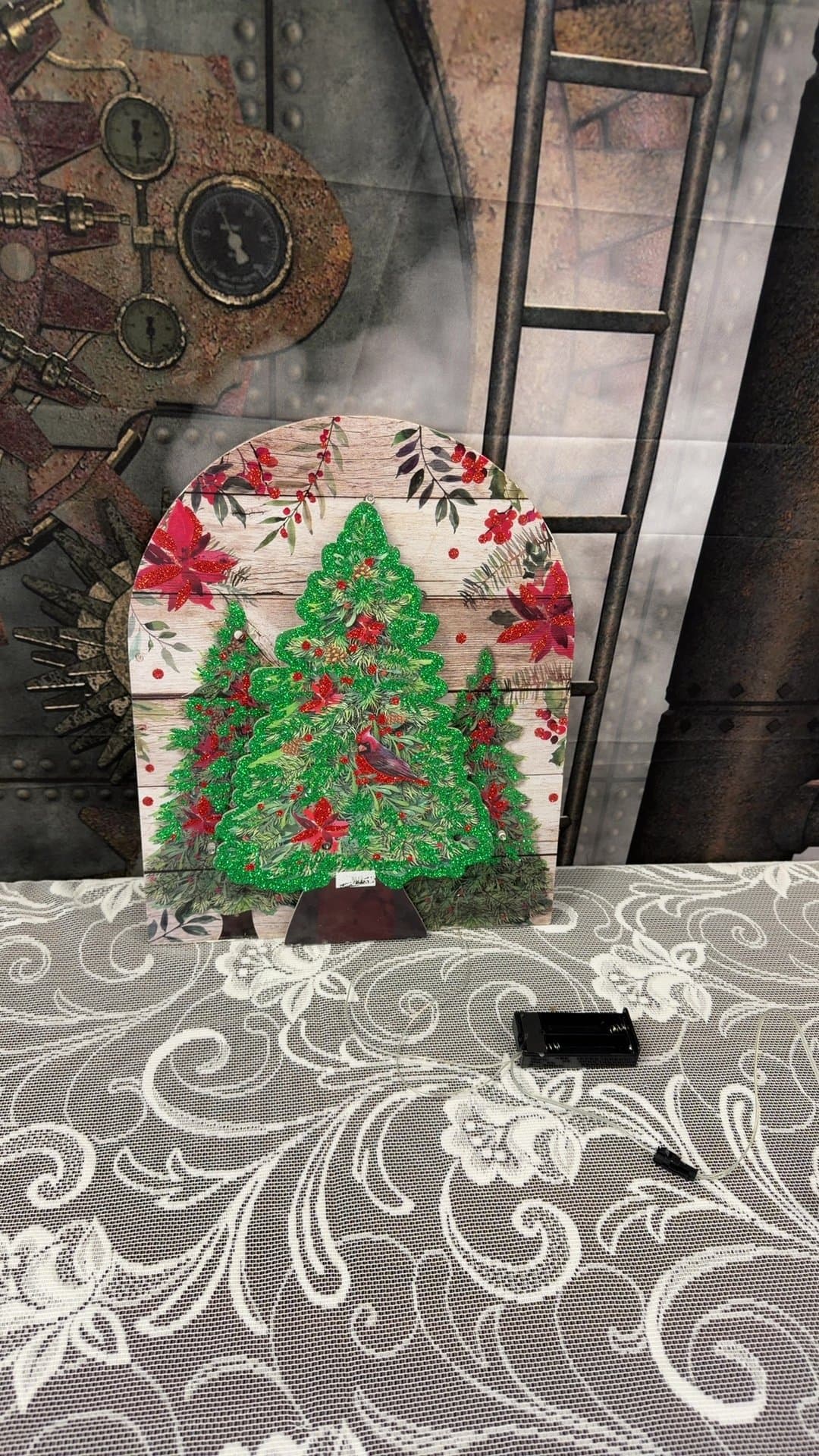 Light-Up Christmas Tree Tabletop Wooden Plaque Sign - Image 1