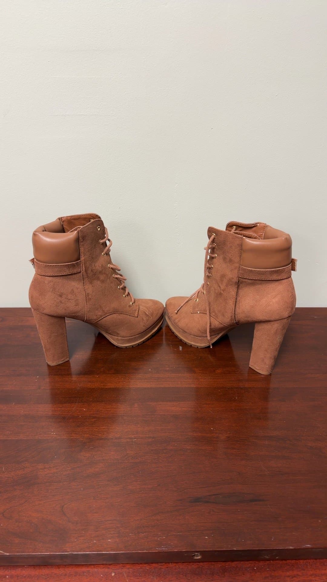 Women's Brown Lace-Up High Heel Ankle Boots - Image 1