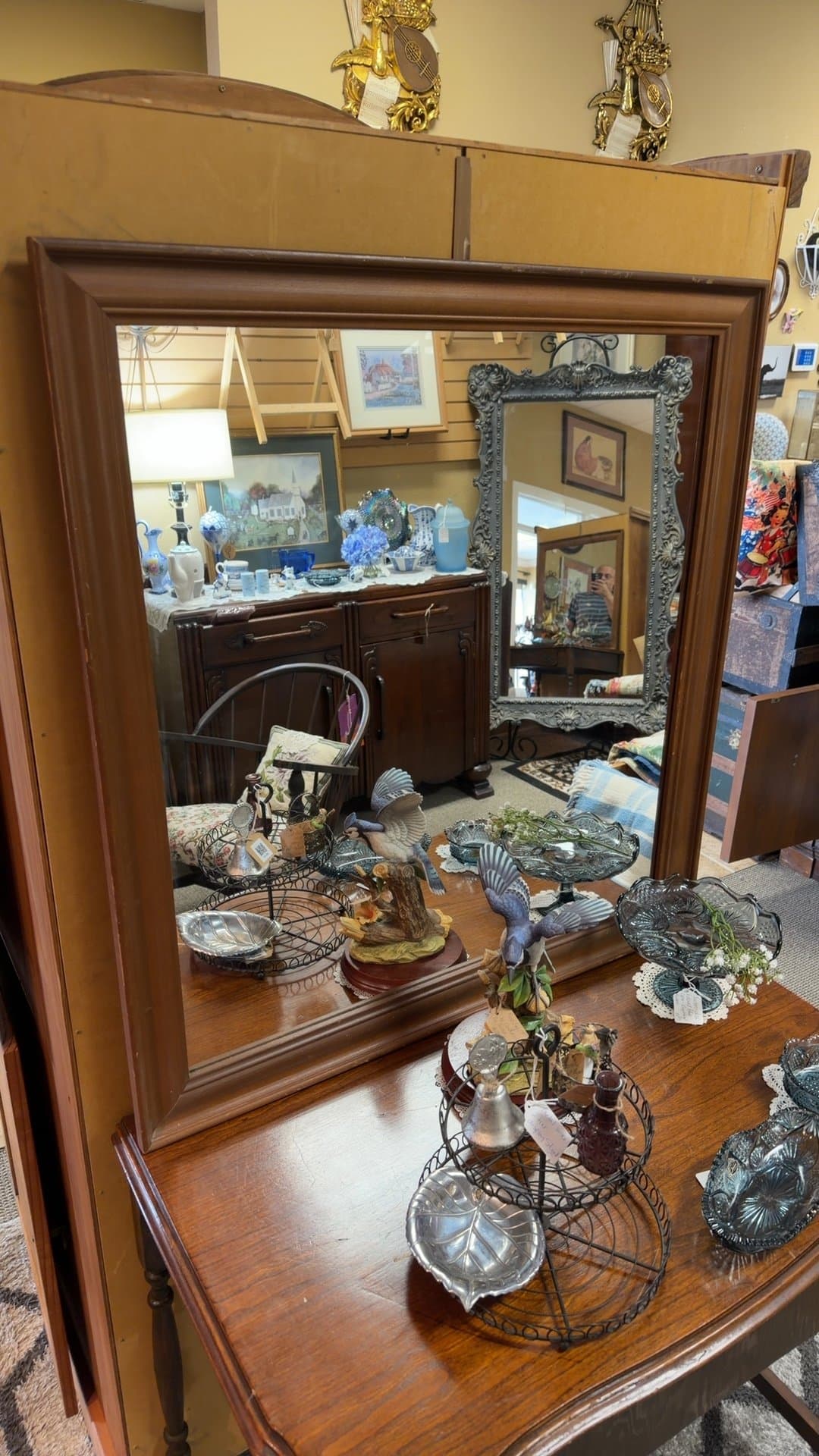 Vintage Wooden Framed Mirror - Image 1