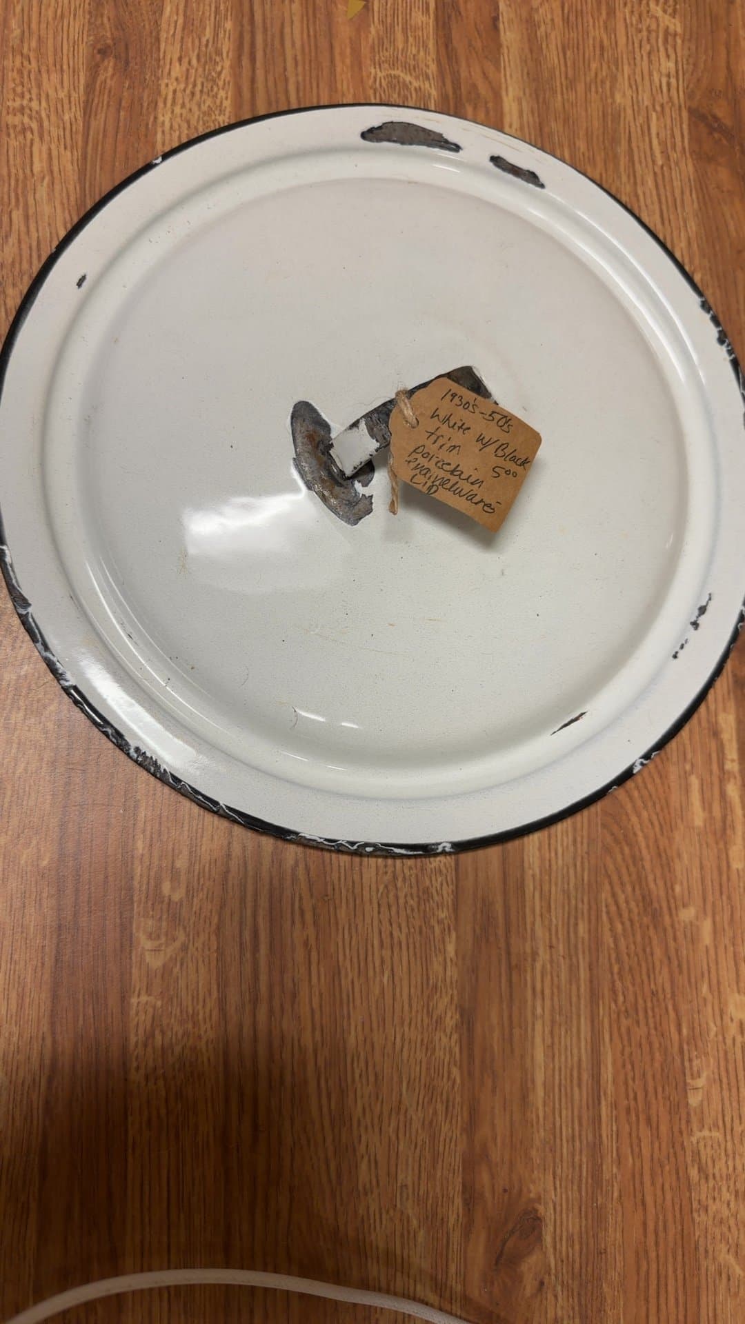 1930s-50s White Porcelain Enamelware Lid - Image 1