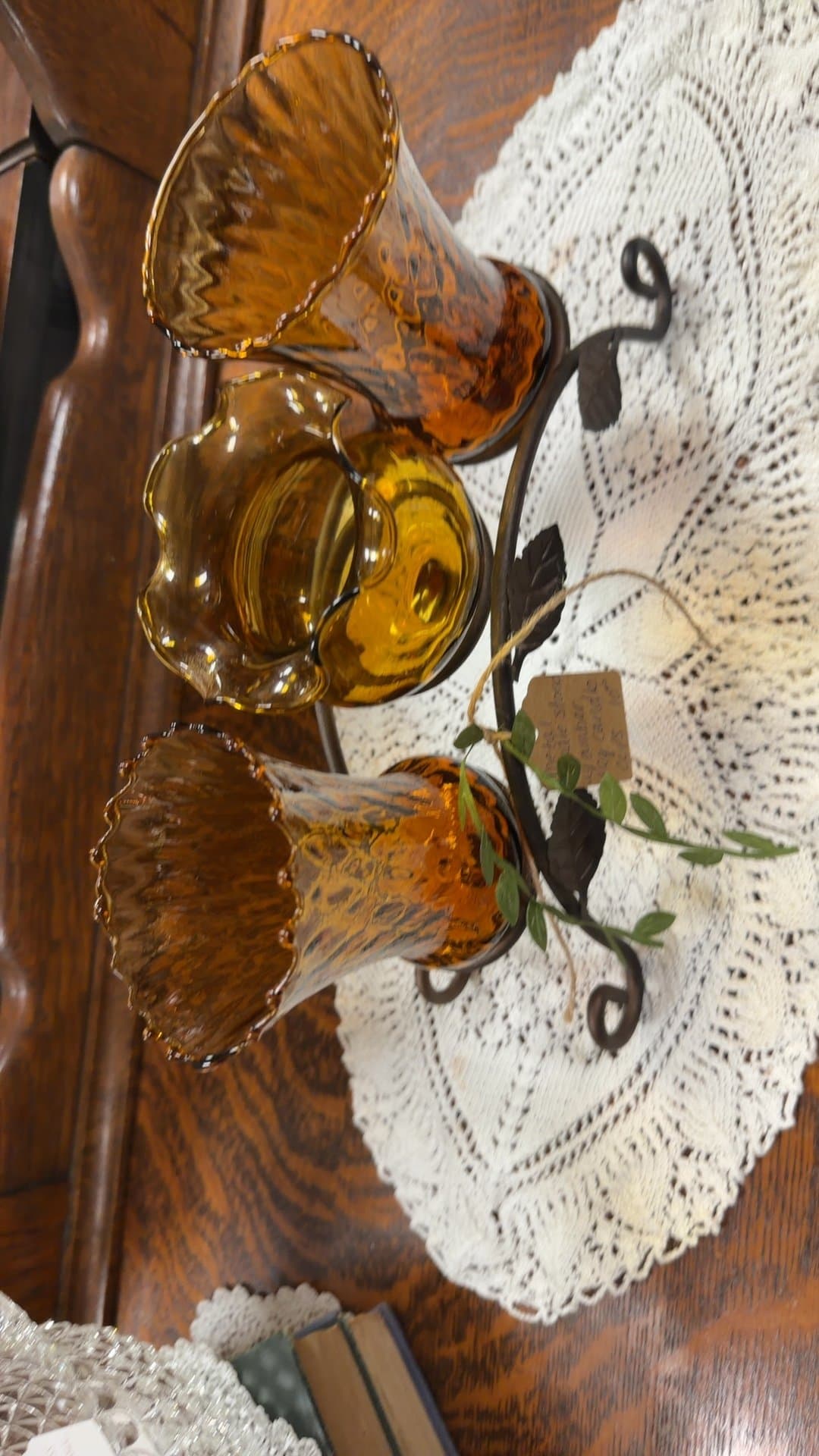 Metal Candle Stand with Amber Glass Candle Cups - Image 1