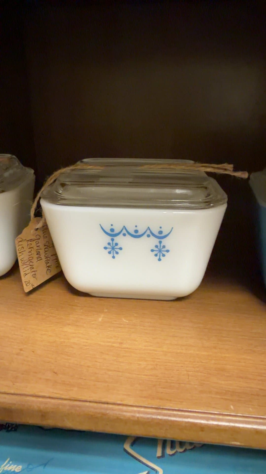 Vintage Pyrex Blue Snowflake Garland Refrigerator Dish - Image 1