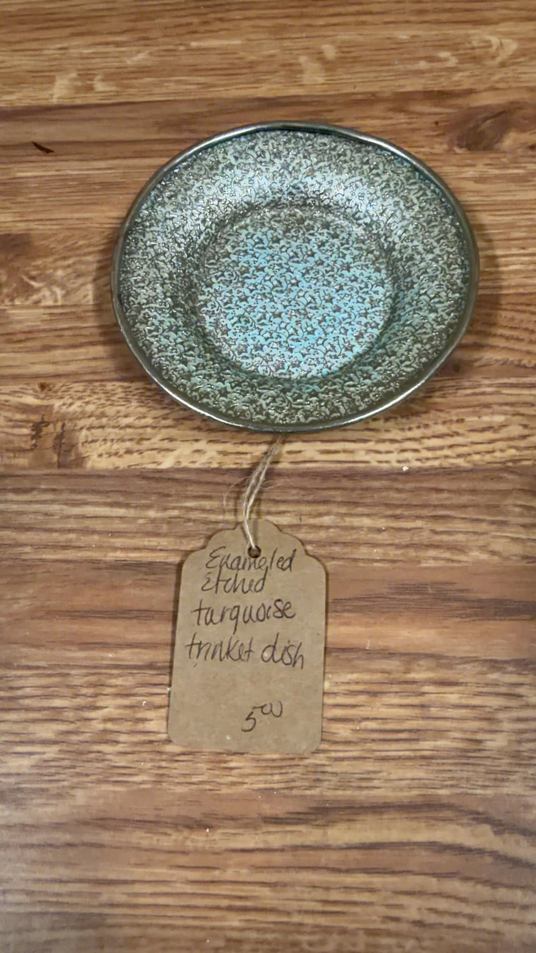 Enameled Etched Turquoise Trinket Dish - Image 1