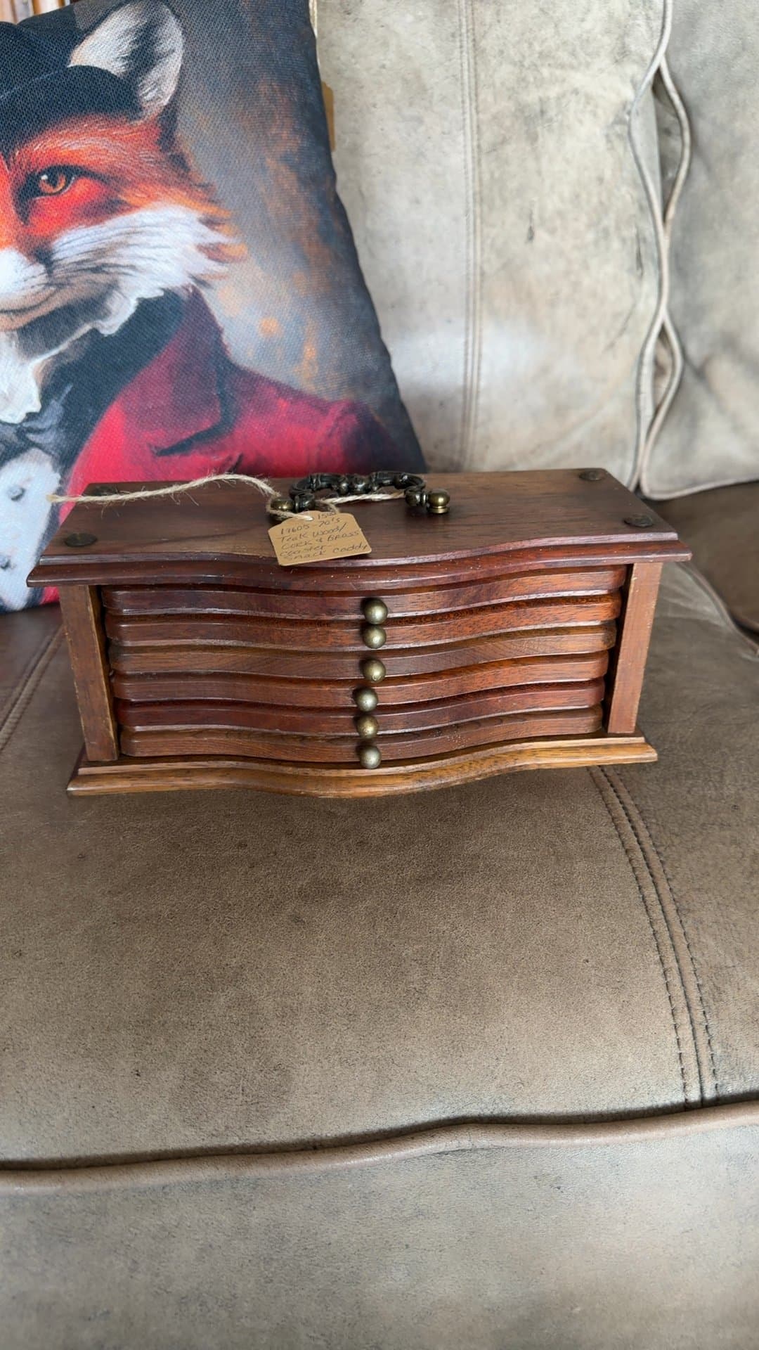 1960s-70s Teak Wood Coaster-Snack Caddy - Image 1