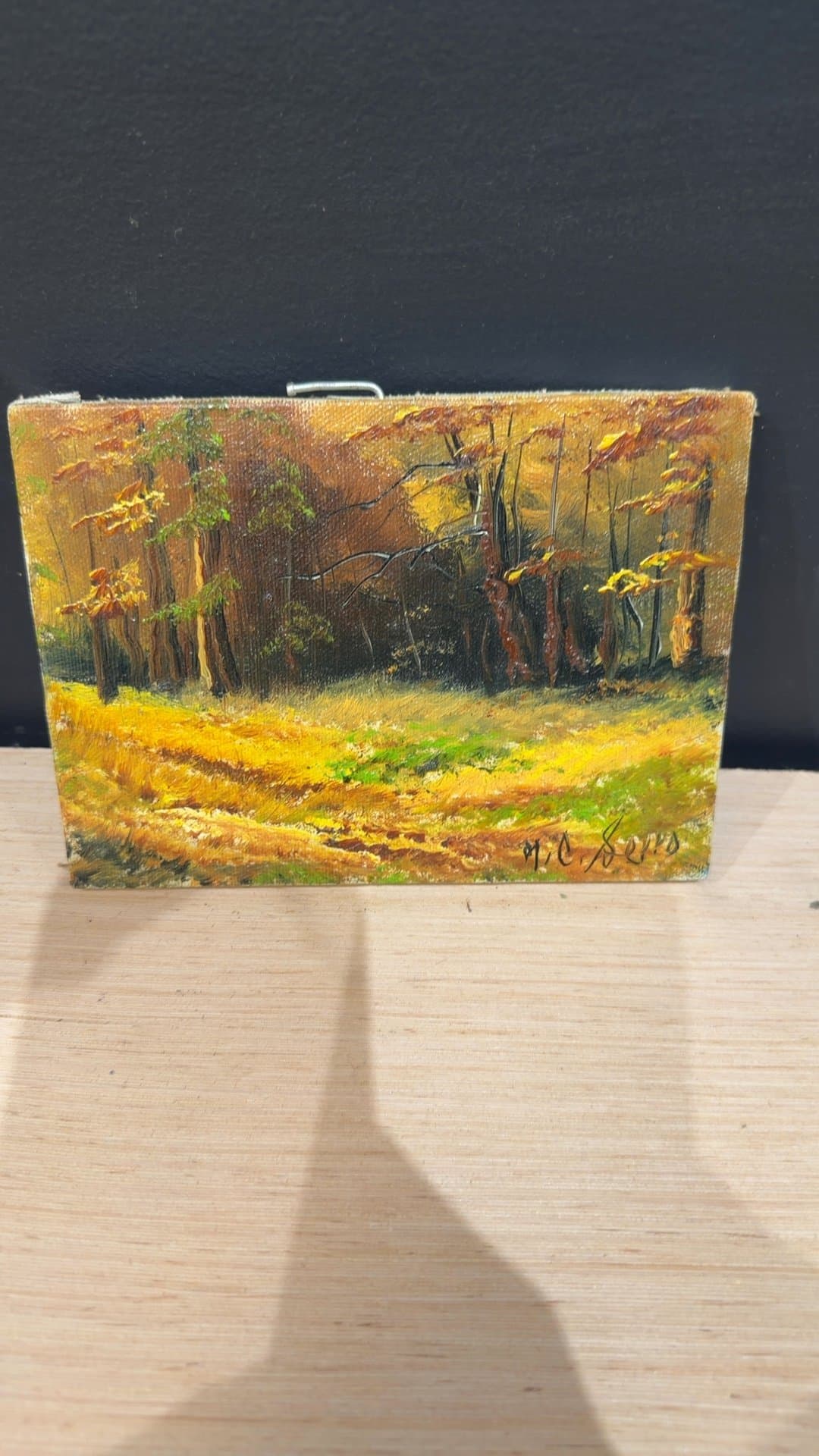 Original Signed Miniature Forest Landscape Oil Painting on Canvas - Image 1