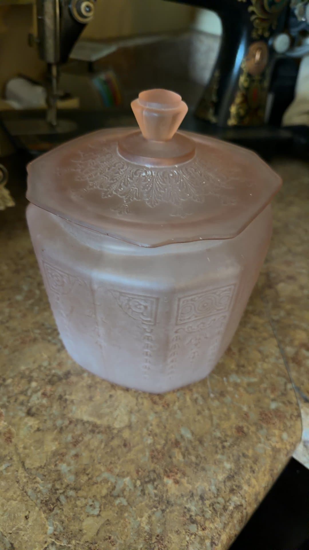 Vintage Pink Depression Glass Canister - Image 1