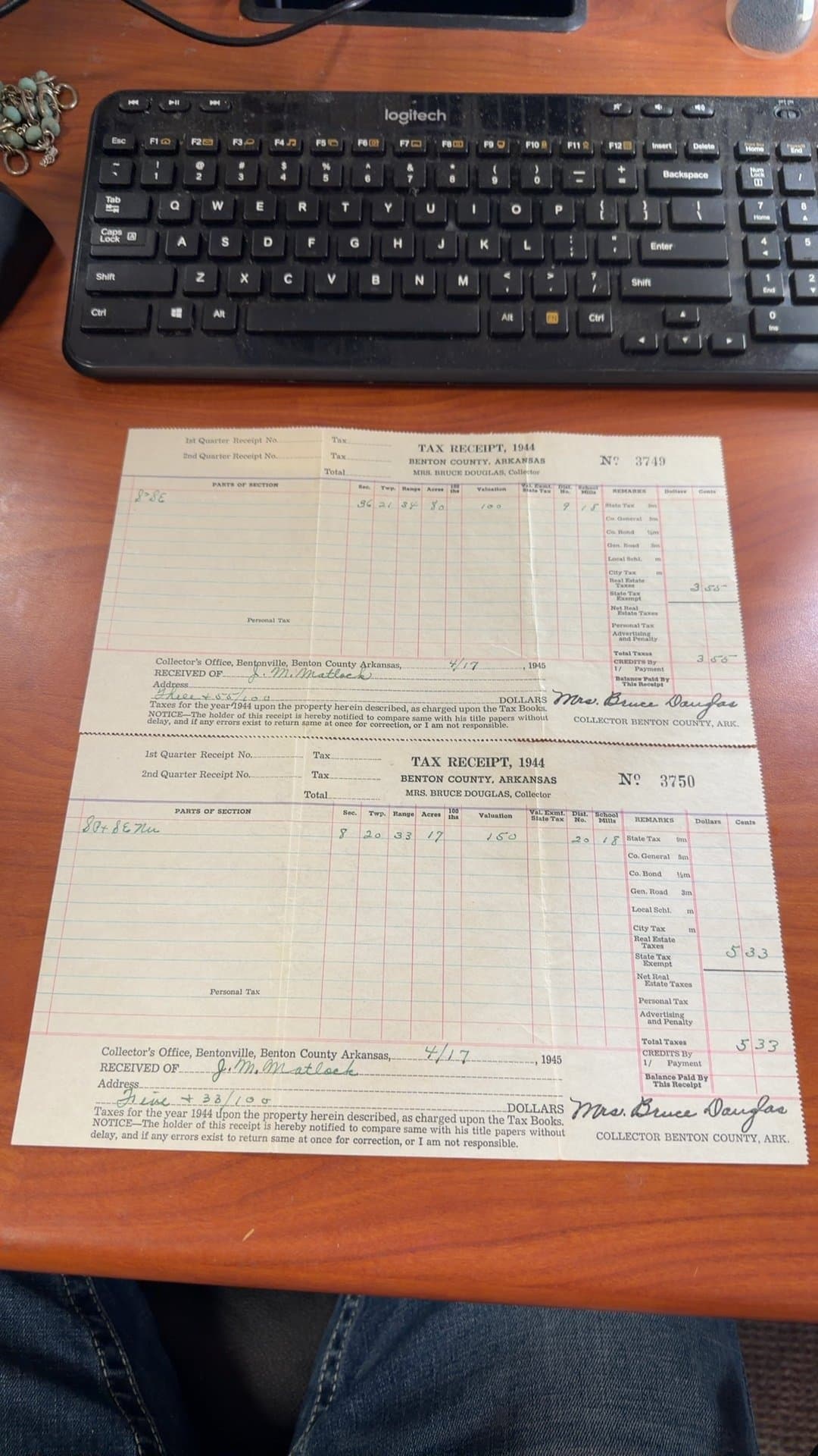 1944 Benton County Tax Receipt and Envelope - Image 1