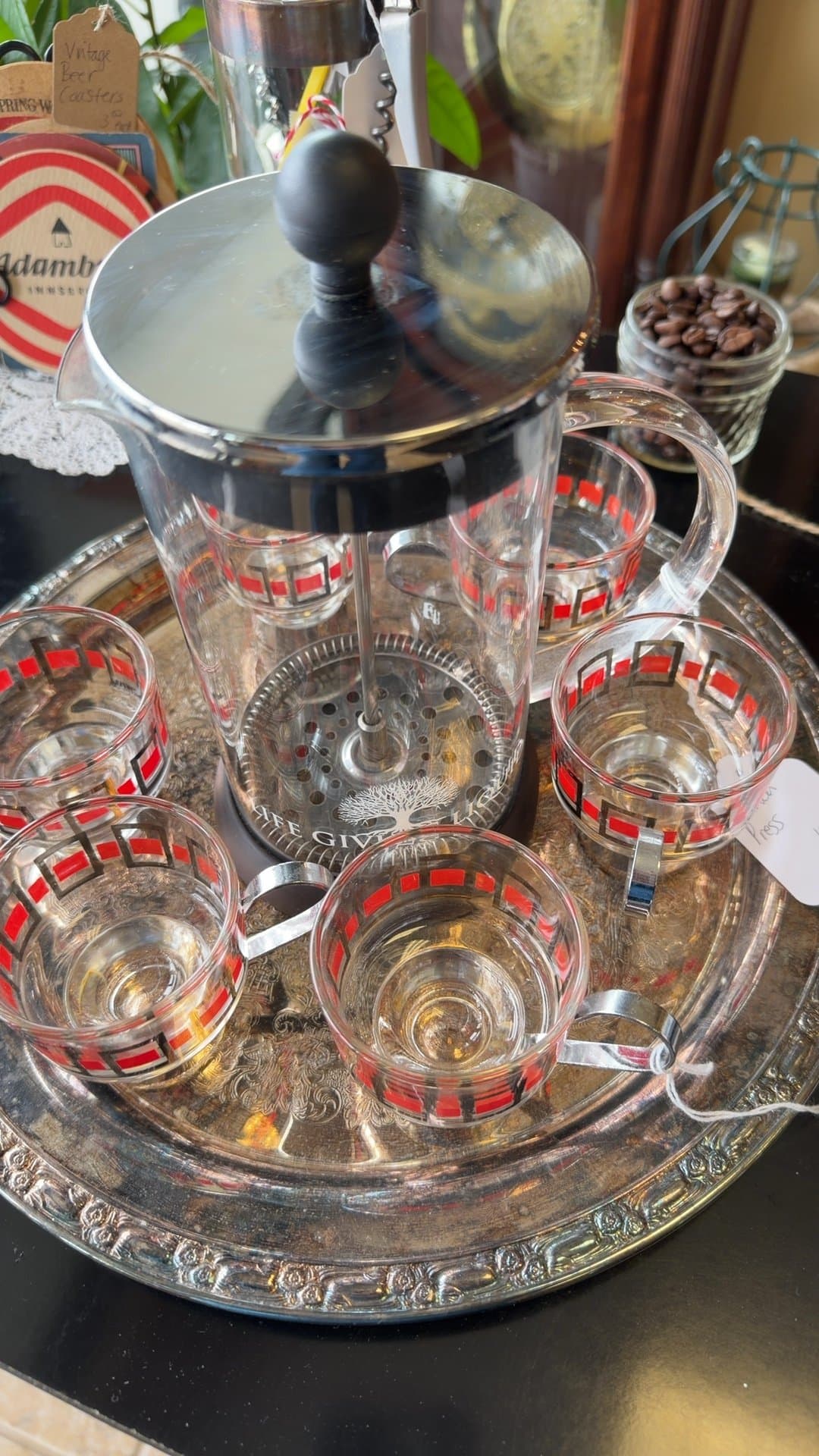Vintage French Press Coffee Set with Glass Cups - Image 1