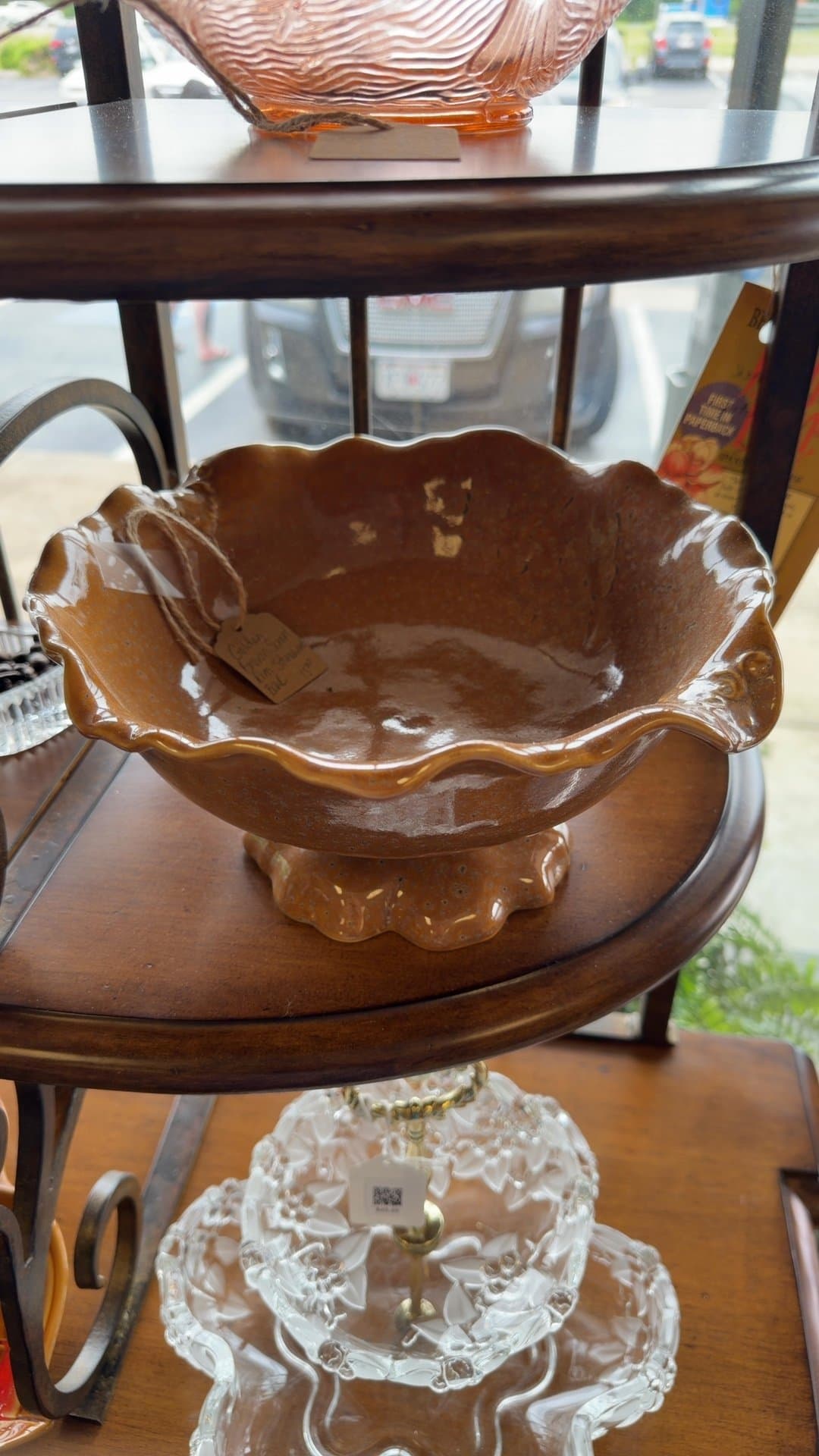 Golden Brown Scroll Rim Stoneware Bowl