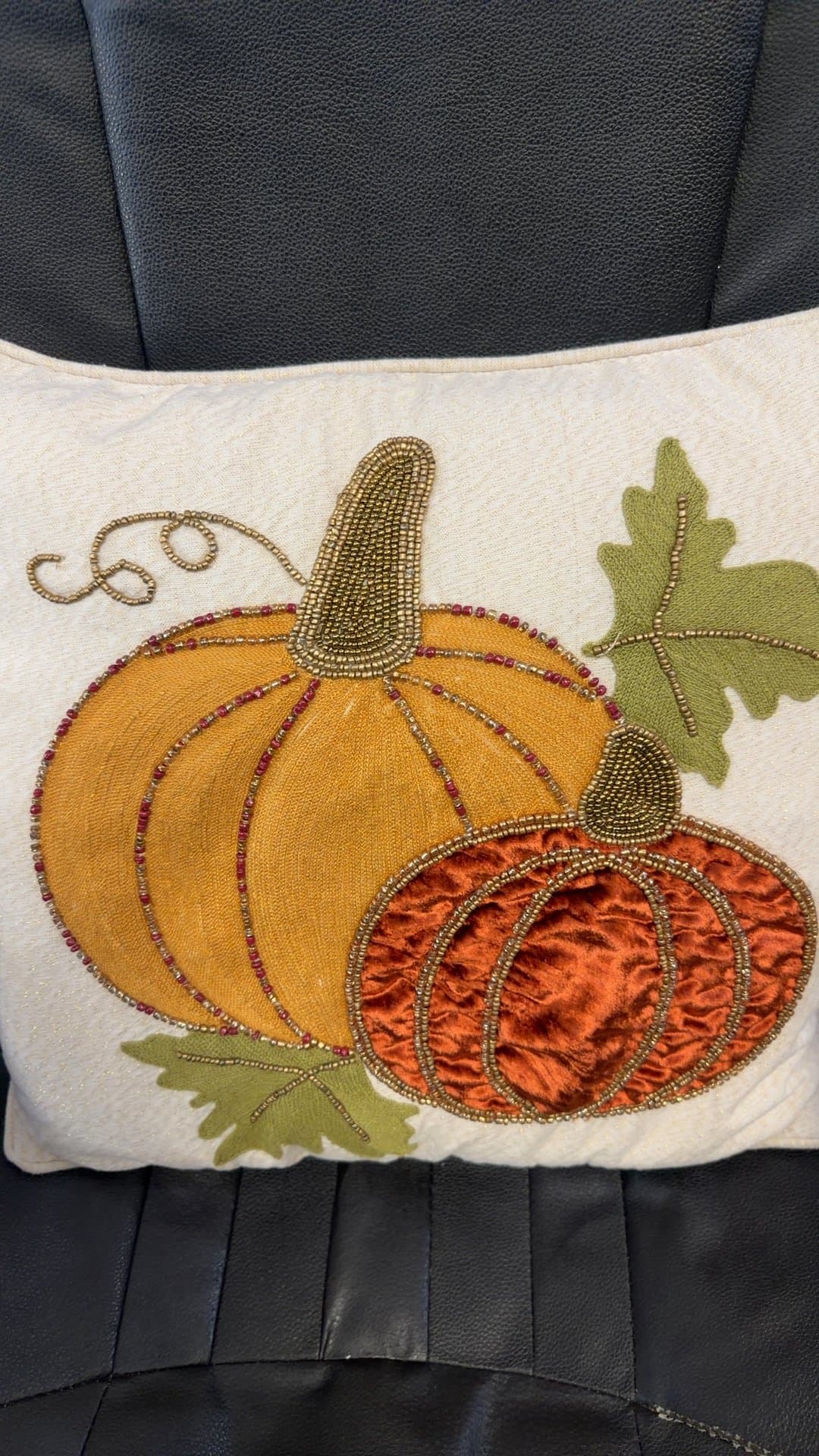 Beaded Pumpkin Decorative Throw Pillow - Image 1