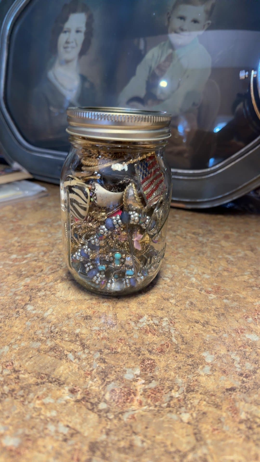 Mason Jar Filled with Costume Jewelry - Image 1