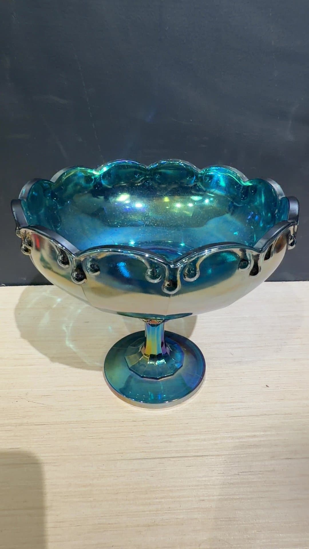 Blue Carnival Glass "Teardrop" PatternPedestal Compote Dish - Image 1