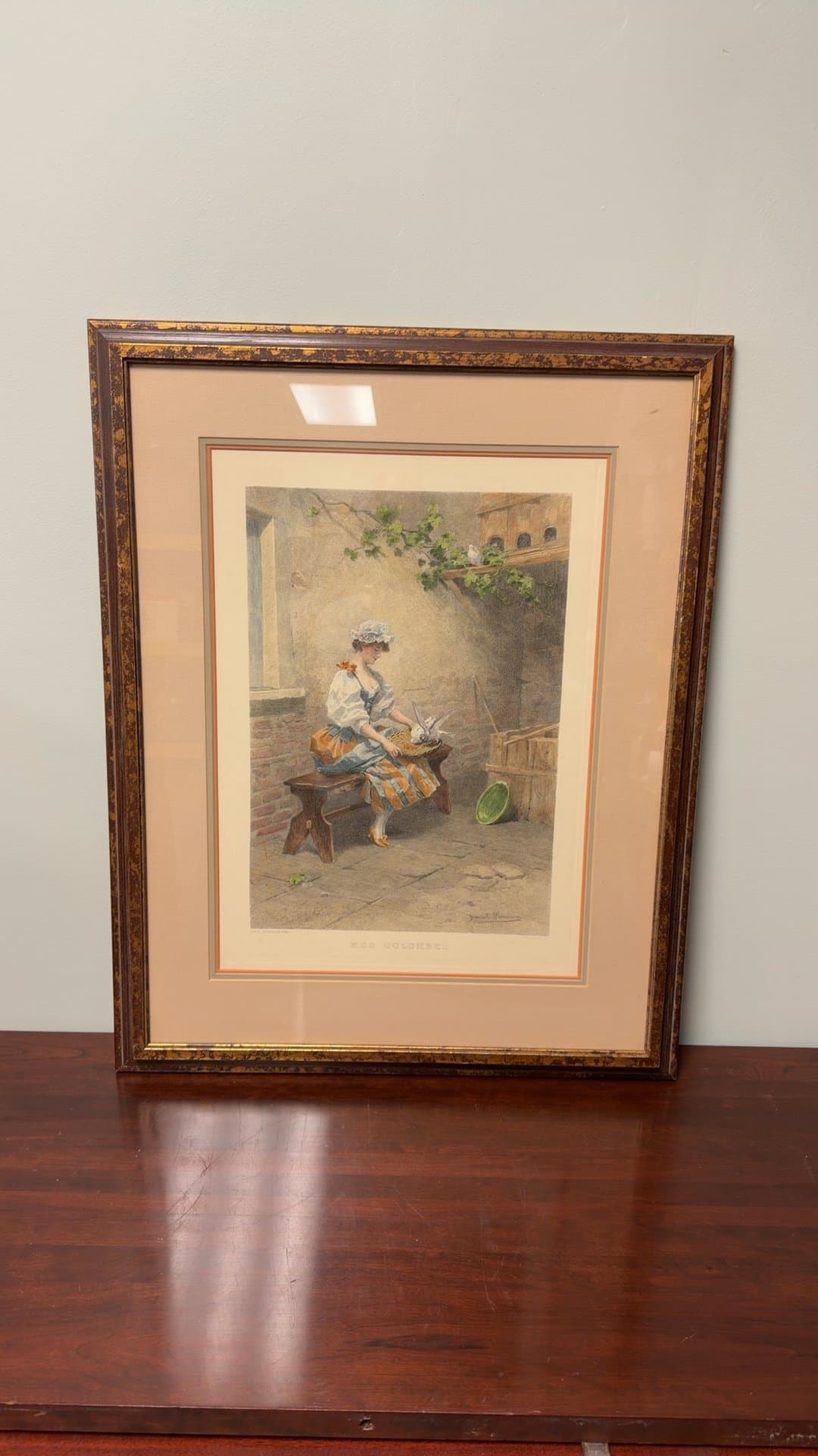 Framed Engraving 'Girl with Doves' by Charles Giroux - Image 1