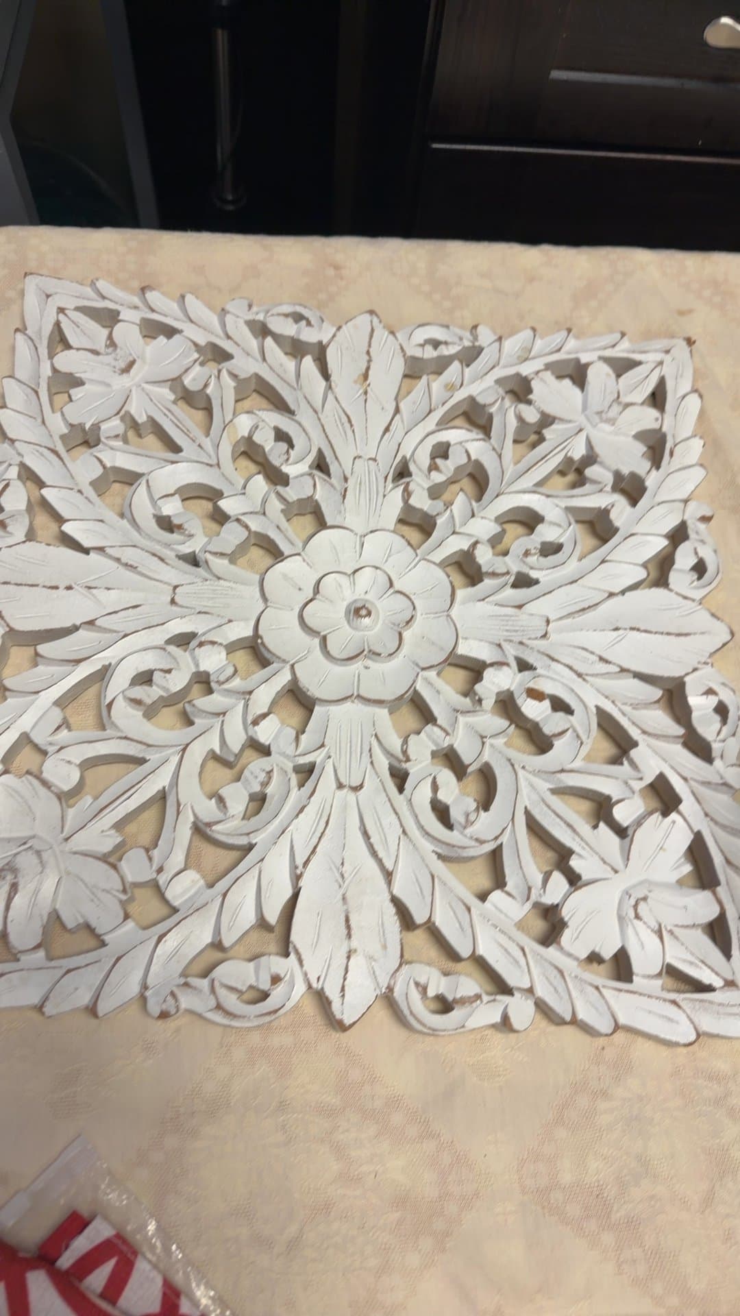 White Carved Wooden Wall Panel - Image 1