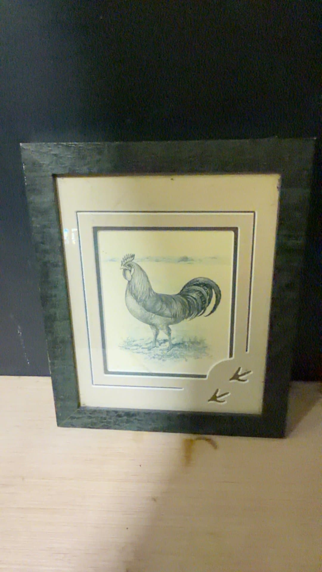 Framed Vintage Rooster Art Print with Custom Cut Mat - Image 1