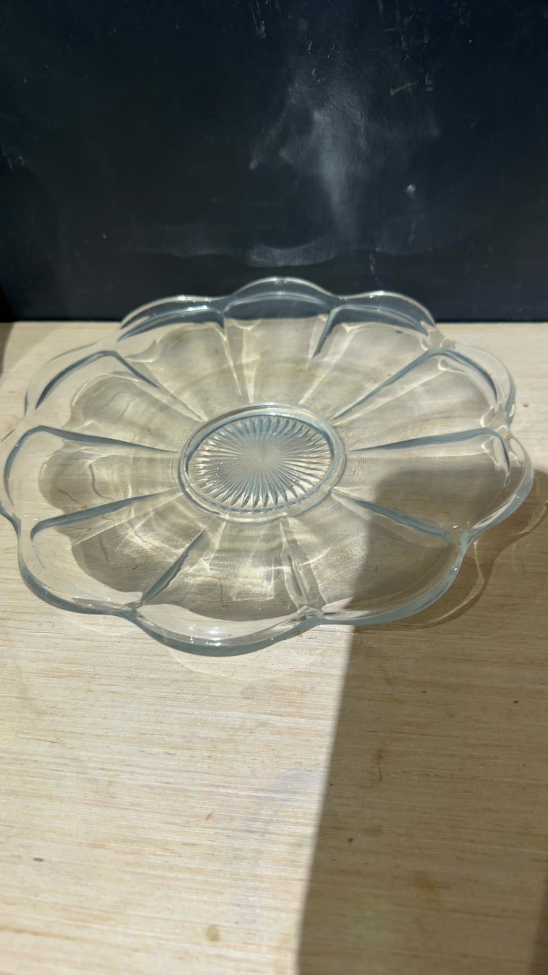 Vintage Clear Pressed Glass Scalloped Plate with Starburst Center - Image 1