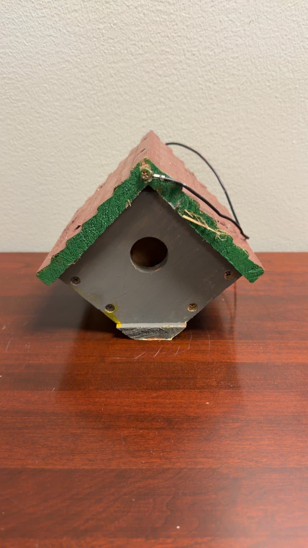 Wooden Birdhouse with Wire Hanger - Image 1