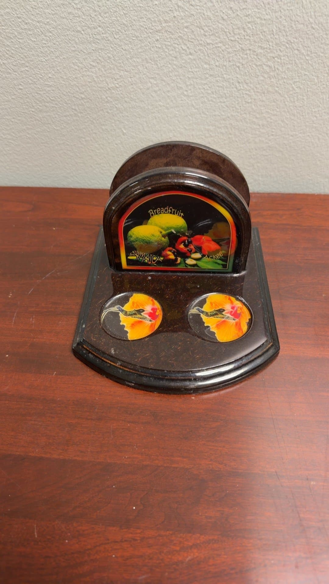 Jamaican Souvenir Wooden Napkin Holder - Image 1
