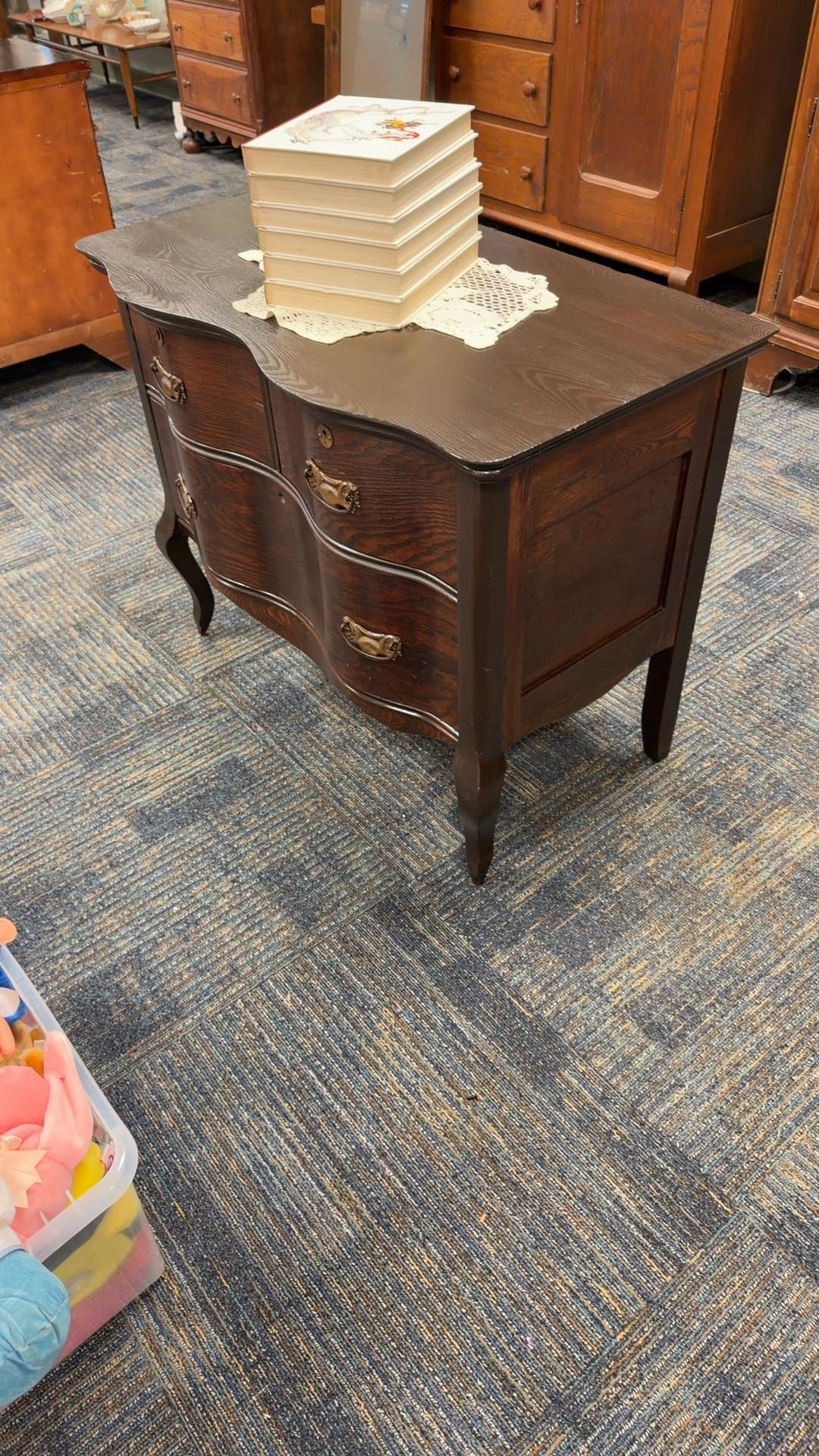 Vintage Wooden End Table with Drawers - Image 1
