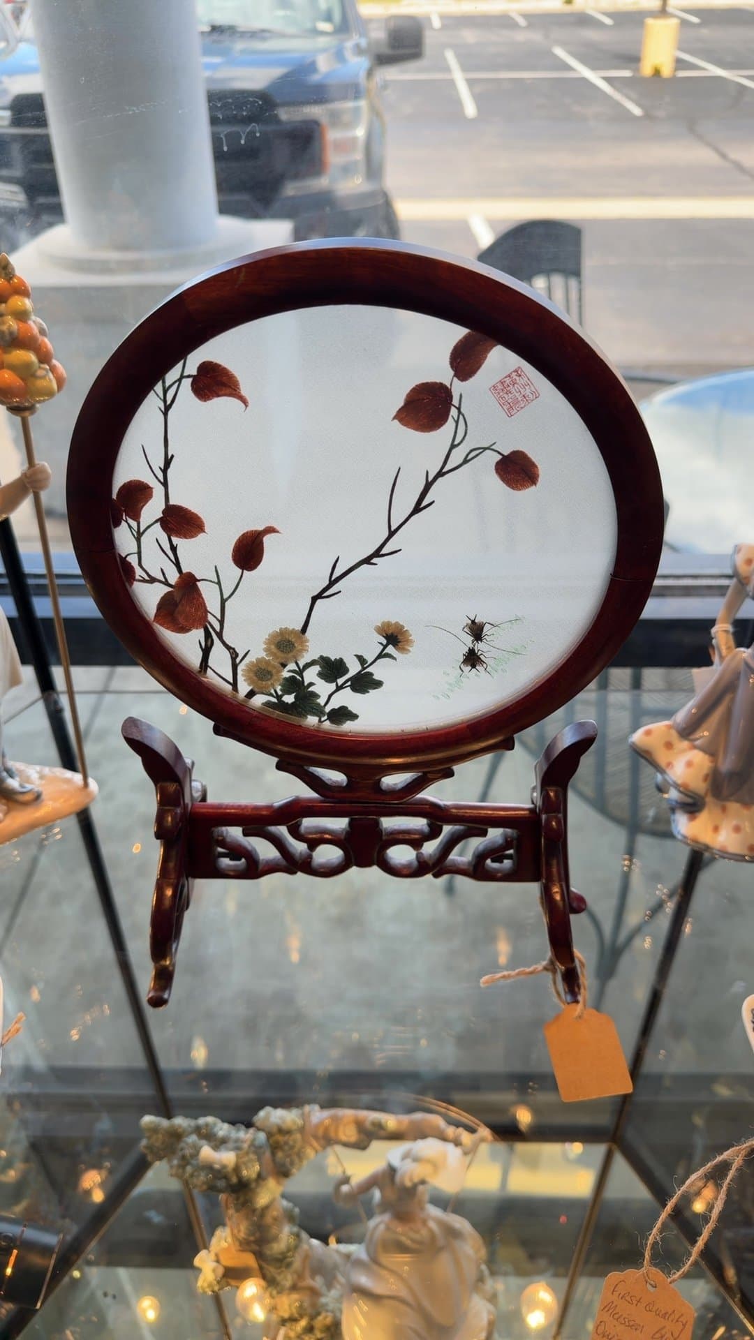 Chinese Silk Embroidery Fan with Stand - Image 1
